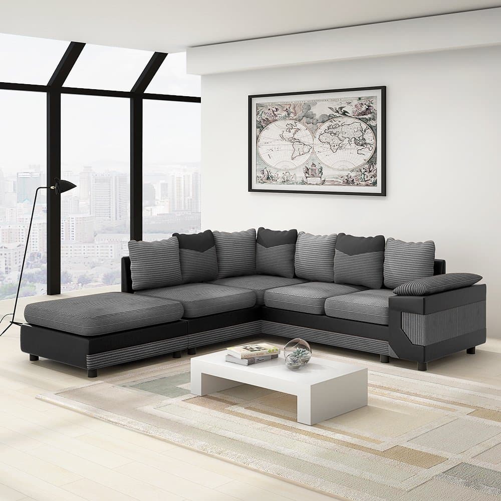 Feifeiyo 1x Fabric 4 Seater Sofa Corner Sofa with a Stool (Type A)