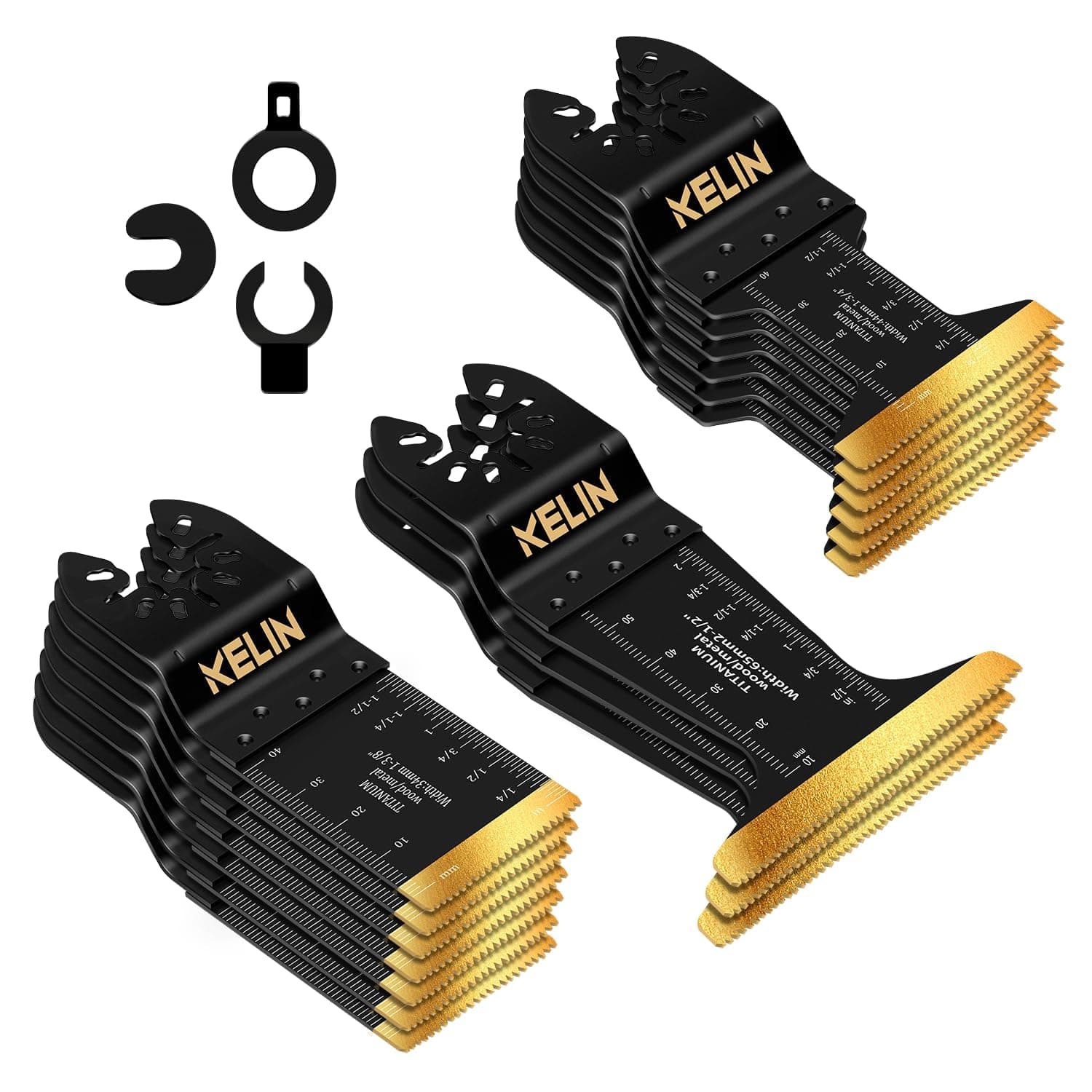 KELIN 16pcs Titanium Oscillating Tool Blades, Universal Multitool Blades for Metal Wood Cutting, Oscillating Saw Blade for Metal Hard Material, Multi Tool Blades Kits for Milwaukee Dewalt Bosch Ryobi