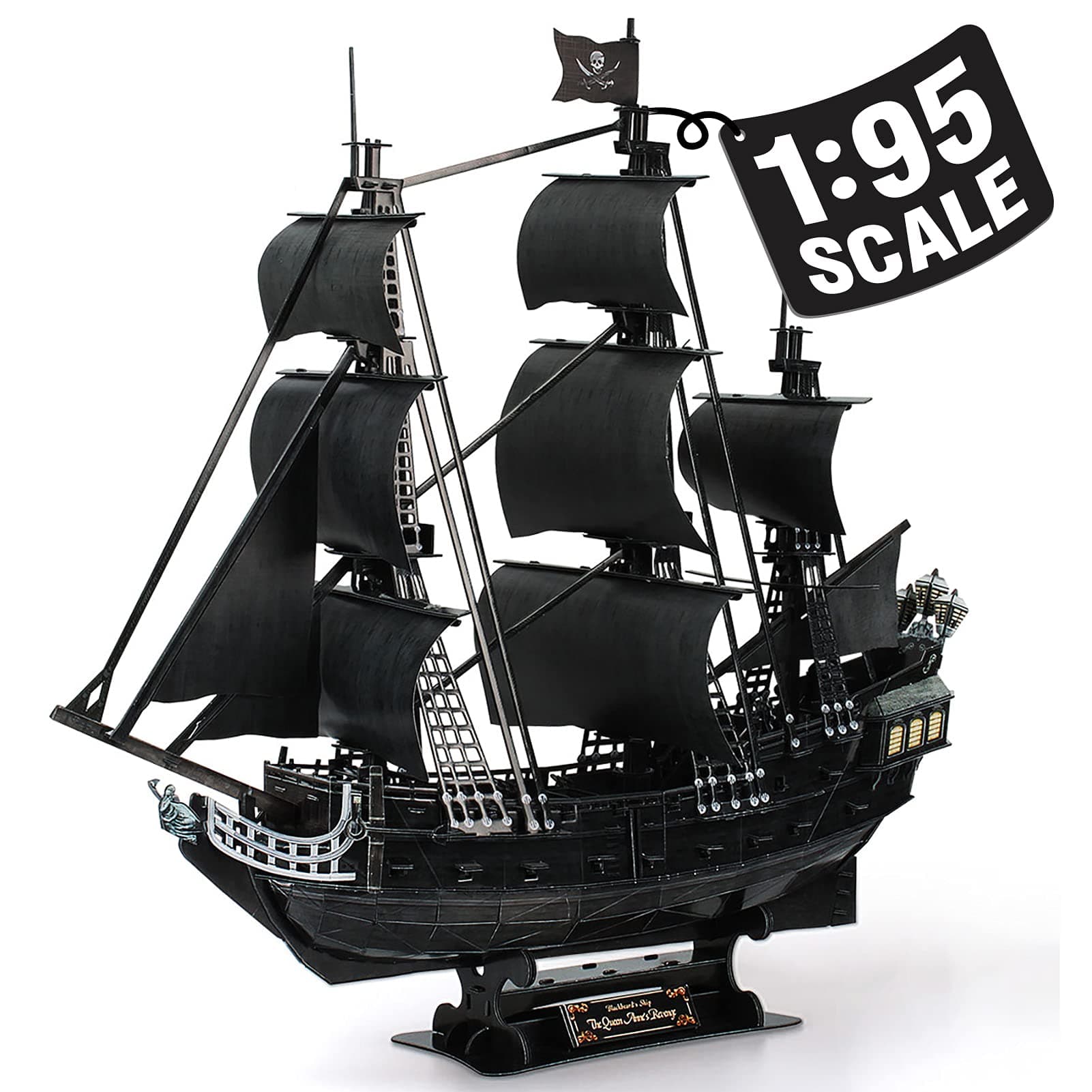 CubicFun 3D Puzzles Large Pirate Ship 26.6" Difficult Watercraft Model Ship Building Kits Toys for Adults and Teens, Queen Anne's Revenge 308 Pieces