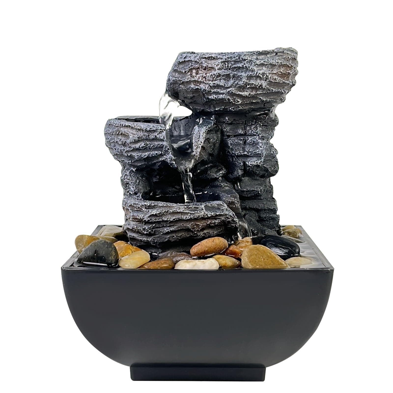 THE WHITE SHOP Tabletop Fountain Rock Waterfall Function with LED Light Rotating Ball, Indoor Zen Meditation Desktop Fountain Includes Natural River for Home and Office Decoration