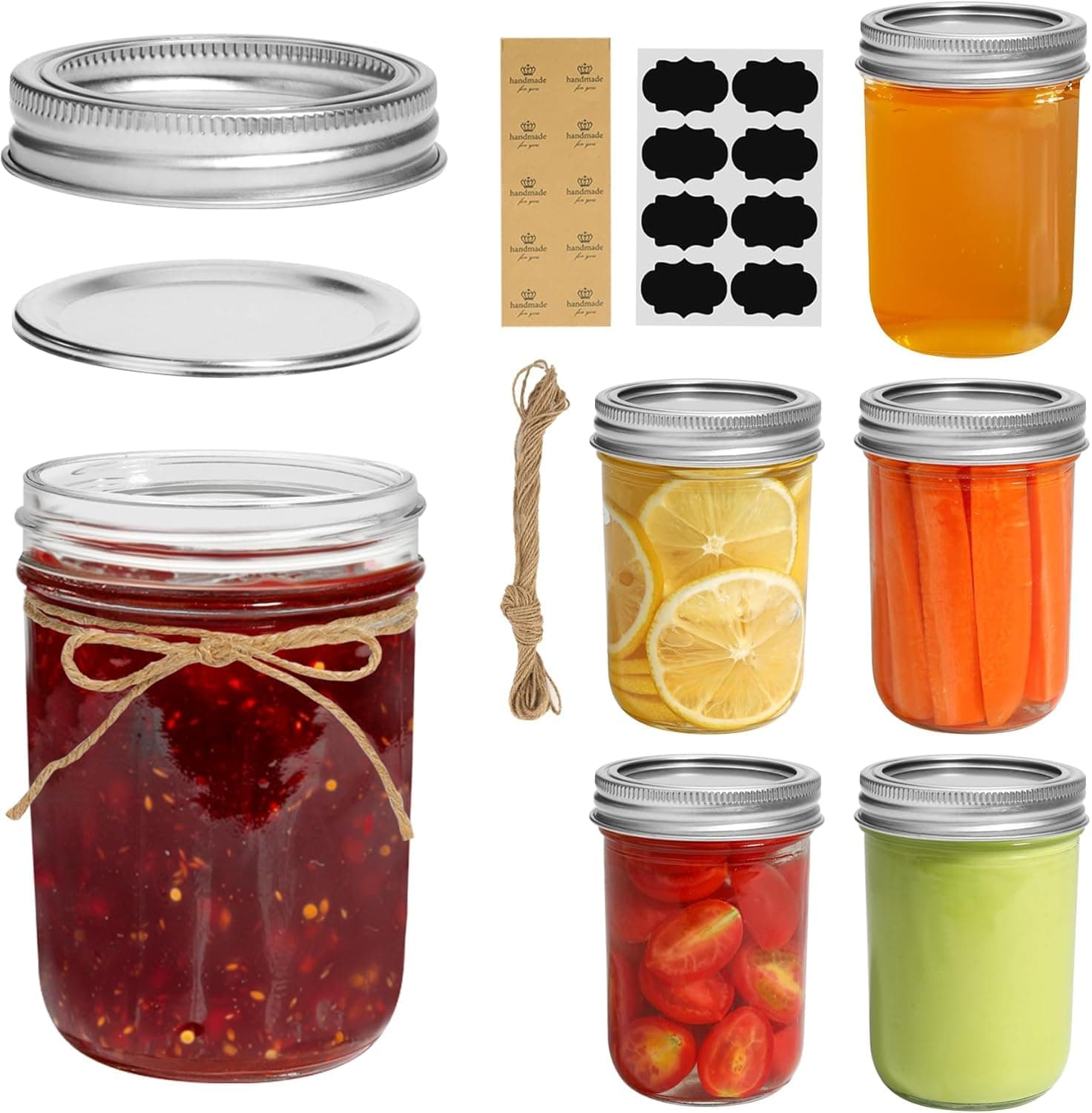 ComSaf Small Mason Jars 8 oz 6Pcs, Half Pint Regular Mouth Mason Jar with Lids and Seal Bands, Glass Canning Jars for Jam, Jelly, Spice, Meal Prep, Honey, Shower Wedding Favors, DIY Candles Decor