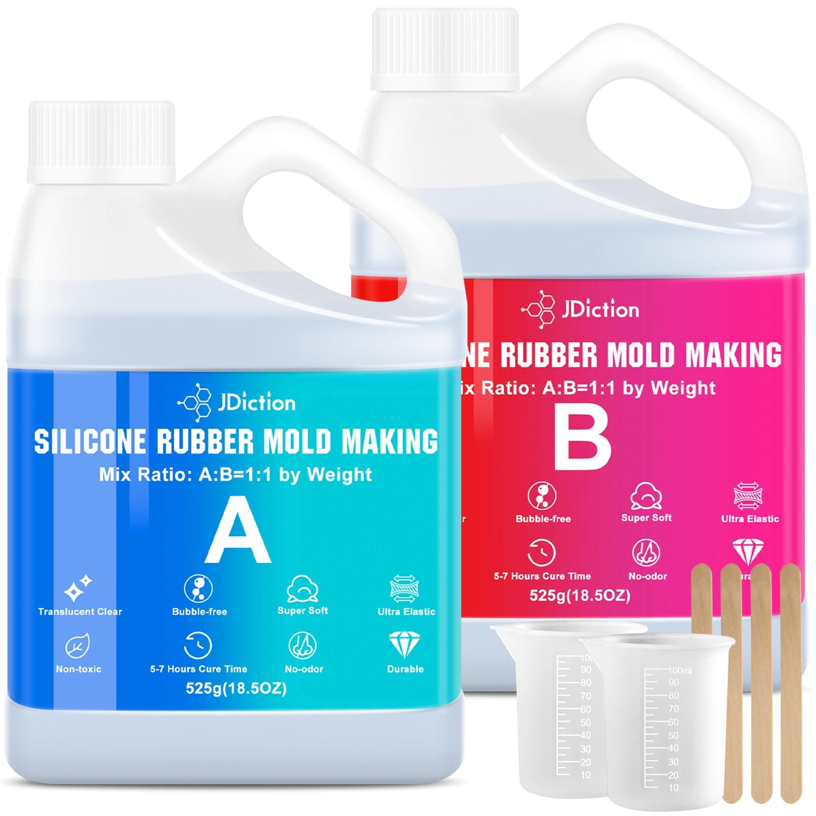 Silicone Mold Making Kit, 2.32lb(37oz) Super Elastic Liquid Silicone for Mold Making, Fast Cure Soft Mold Making Silicone Rubber for Casting Resin Molds/Silicone Molds/Candle Molds/Soap Molds