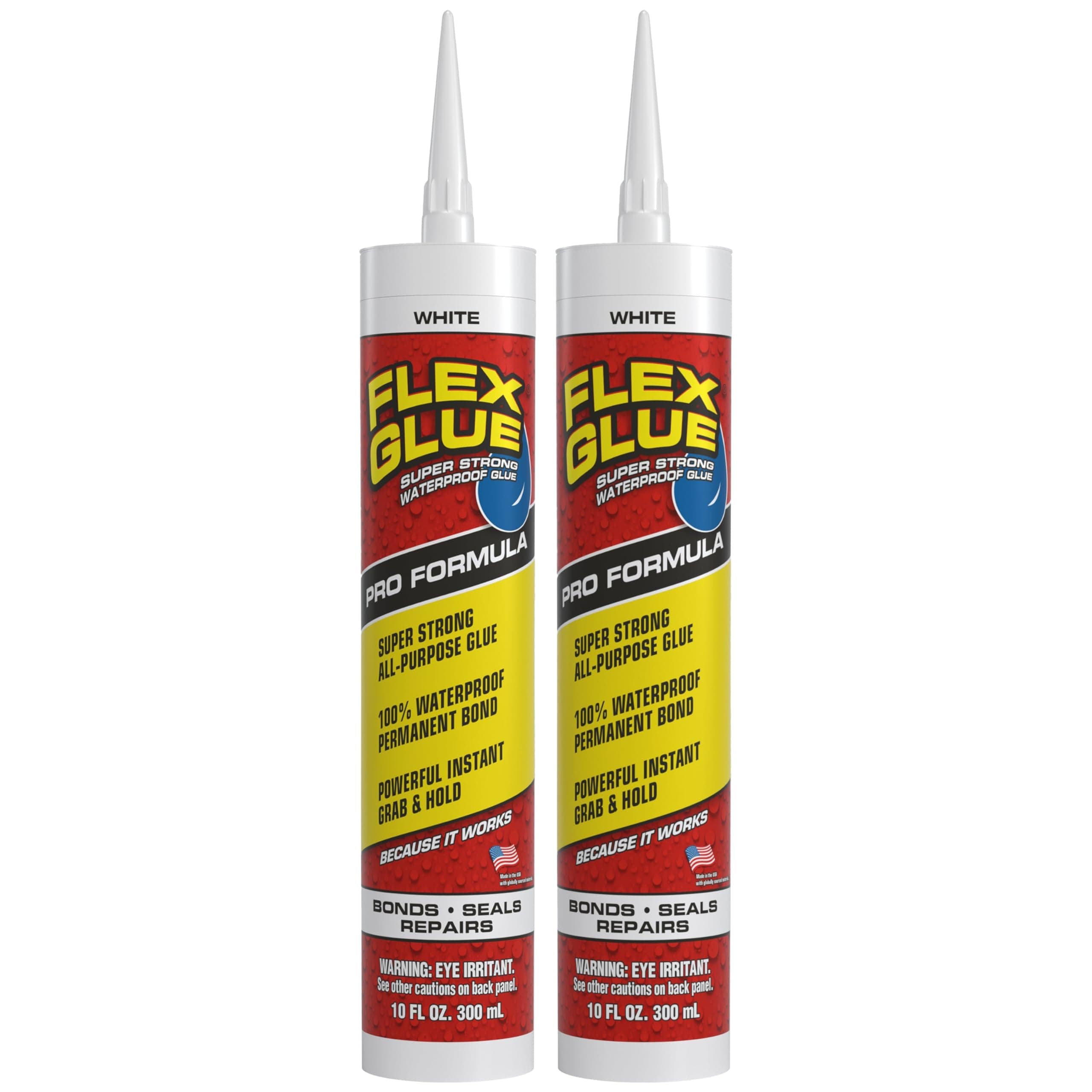 Flex Glue, Super Strong, Rubberized Waterproof Adhesive, Works Underwater, Use on Pools, Showers, Outdoors, Concrete, Brick, Pavers, UV Resistant, 10 oz Cartridge, White, 2-Pack
