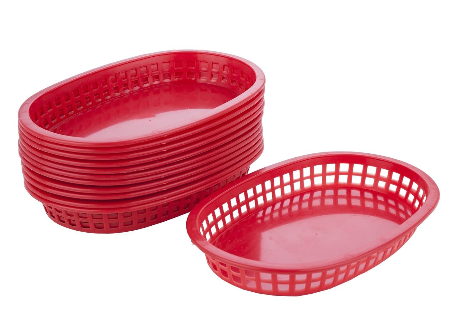 Alegacy 12-Pack Flat Bottom Oval Fast Food Baskets, Red