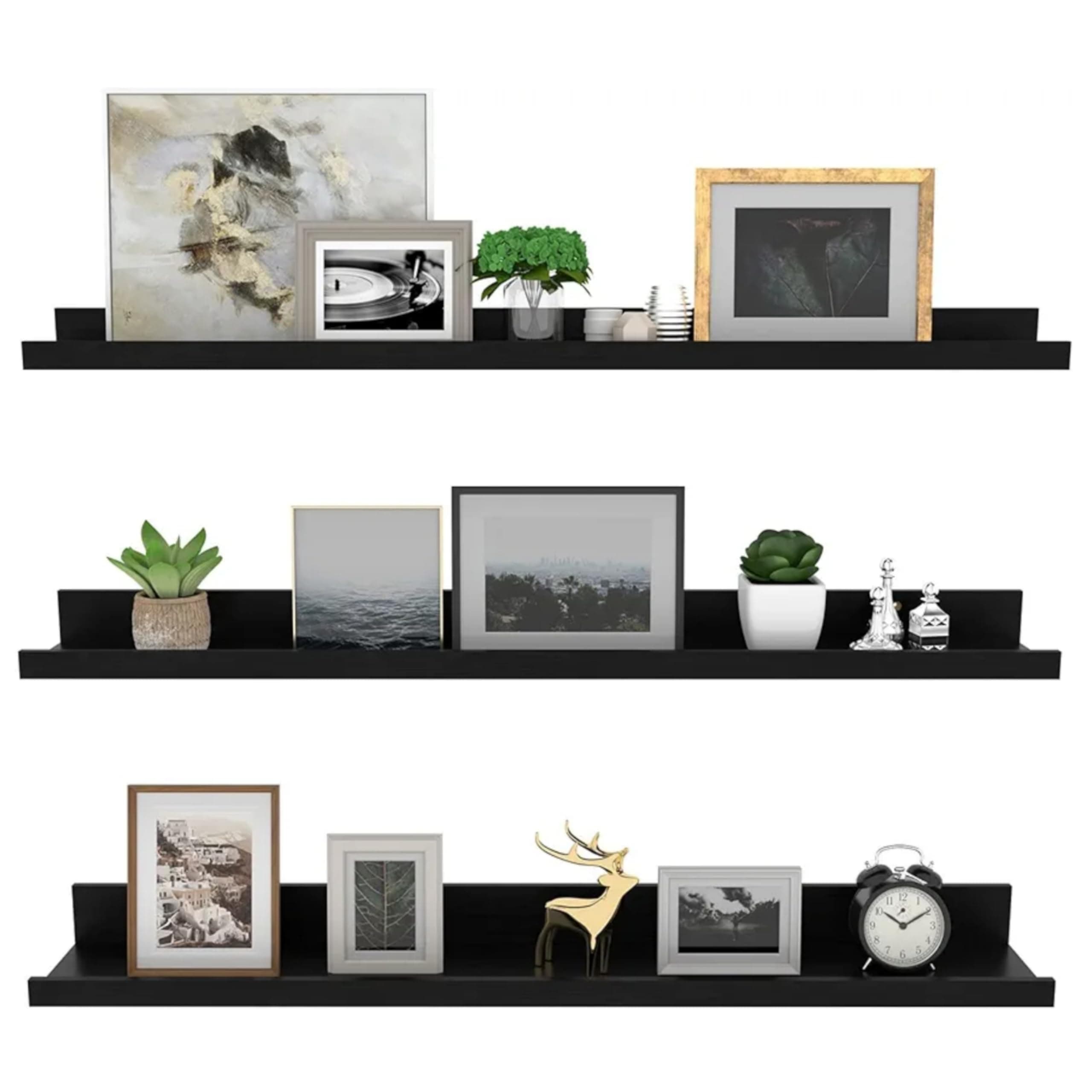 Dime Store Floating Shelf Wall Mount Wall Shelves Storage Shelf for Living Room Bedroom for Home Decor Items (Black, Large) Engineered Wood