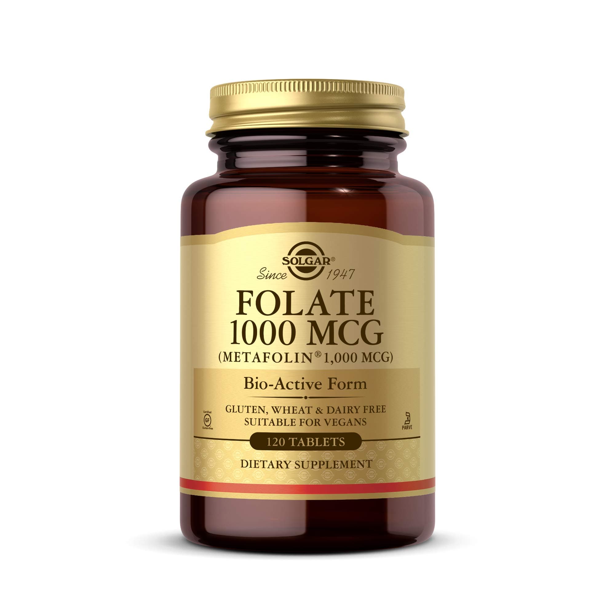 Folate 1000 mcg, 120 Tablets - 1000 mcg Bio-active Metafolin - Vegan, Gluten Free, Dairy Free, Kosher - 120 Servings