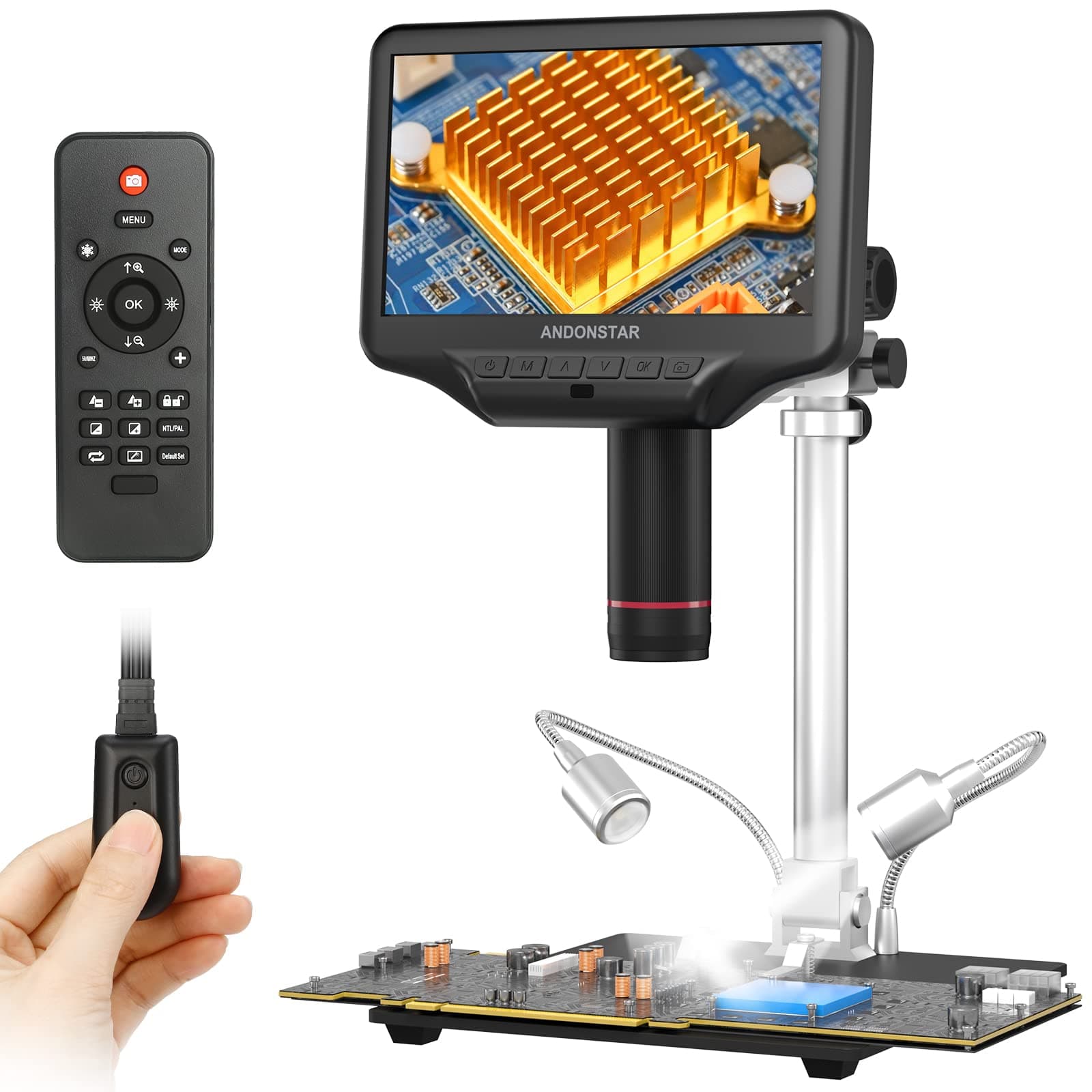 Andonstar AD407 Pro 3D HDMI Digital Soldering Microscope with Pro 4 MP UHD Metal Stand and Adjustable 7" LCD Screen USB Video Microscopes for SMT SMD DIY Phone Repair