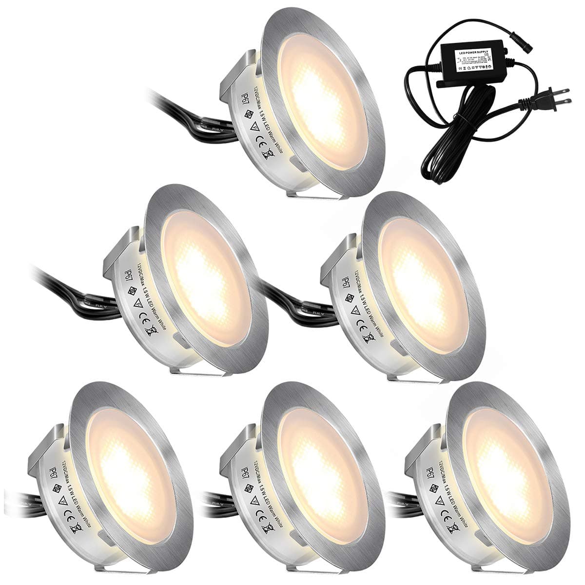 Recessed LED Deck Lights Kits 6 Pack, (Upgrade Version) Deck Lighting Waterproof IP67,Low Voltage LED Lights for Garden, Steps,Stair, Living Room, Bathroom, Patio, Pool Deck,Kitchen