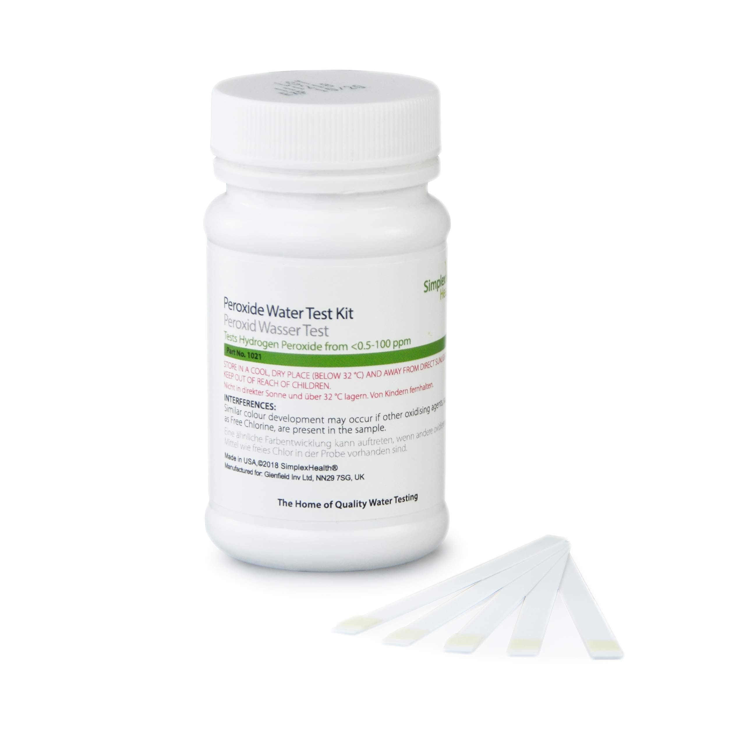 SimplexHealth Peroxide Check Water Test Strips (50 Strips) Testing Levels: 0.5, 2, 5, 10, 25, 50, 100 ppm (mg/l)
