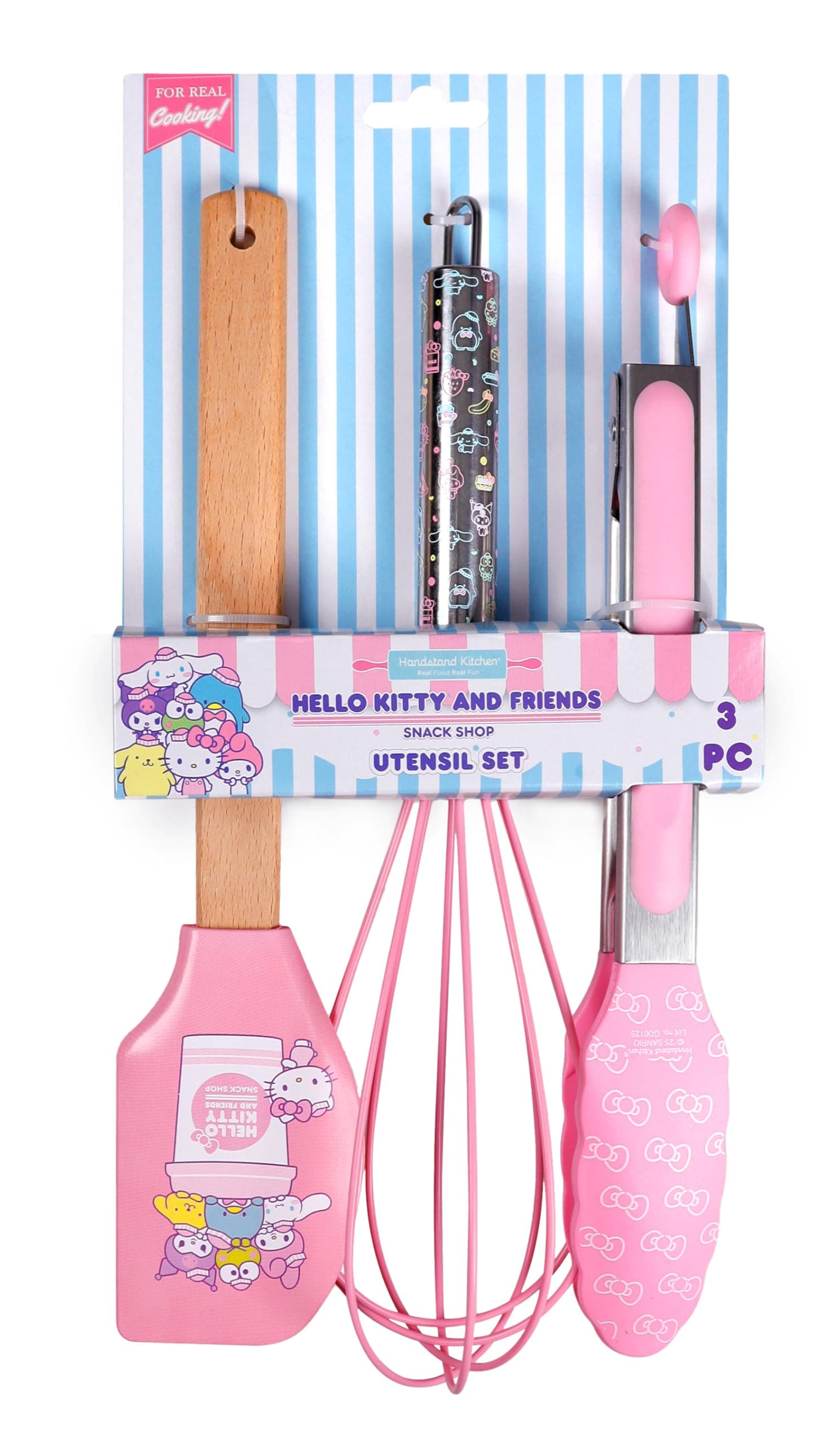 Hello Kitty and Friends Snack Shop Kitchen Utensil Set with 10.75" Tongs, 10.75" Spatula and 11" Whisk