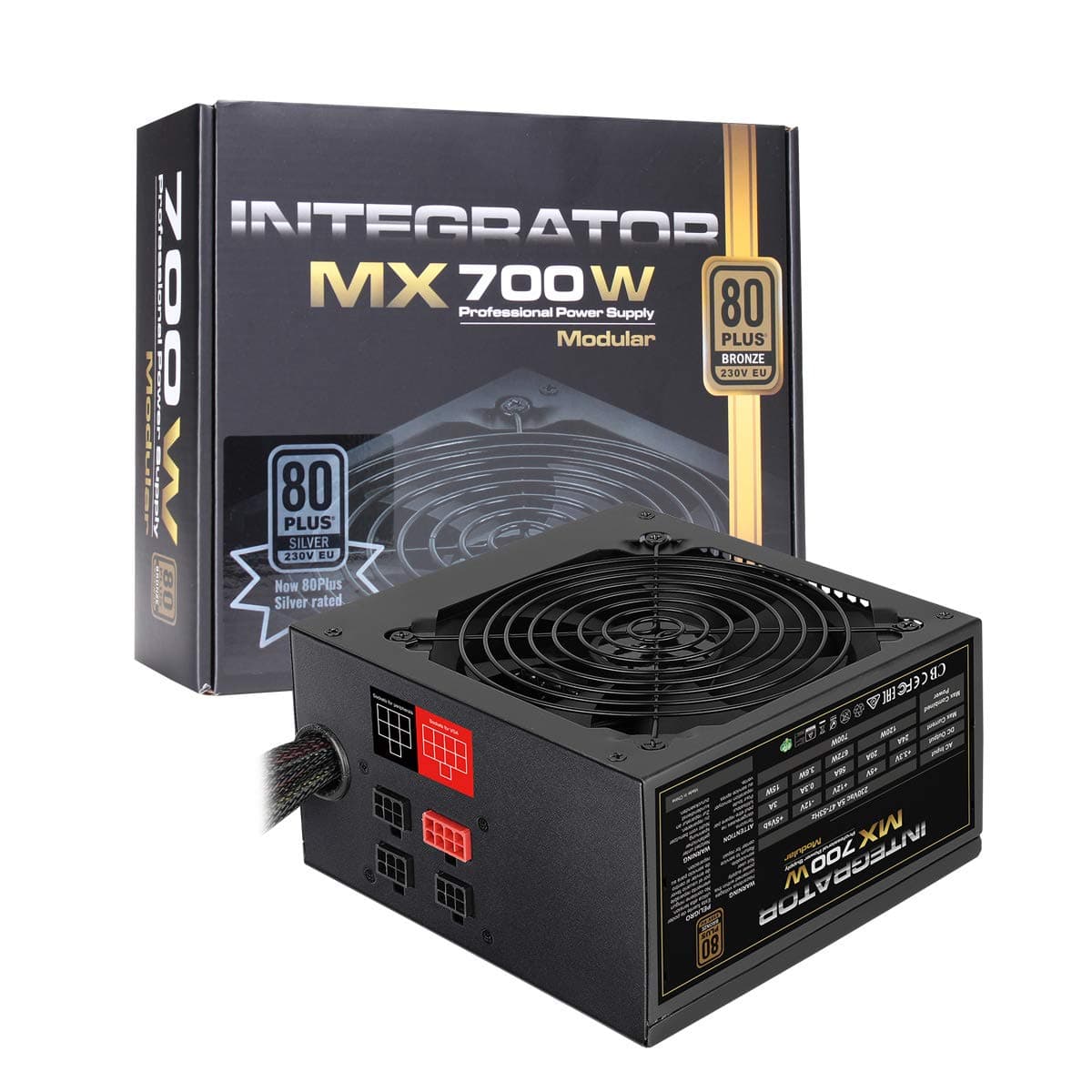Aerocool Integrator MX 700W Power Supply, Semi Modular, 80 Plus Silver, 12cm Black Fan, For An Efficient Semi Modular PSU | Black