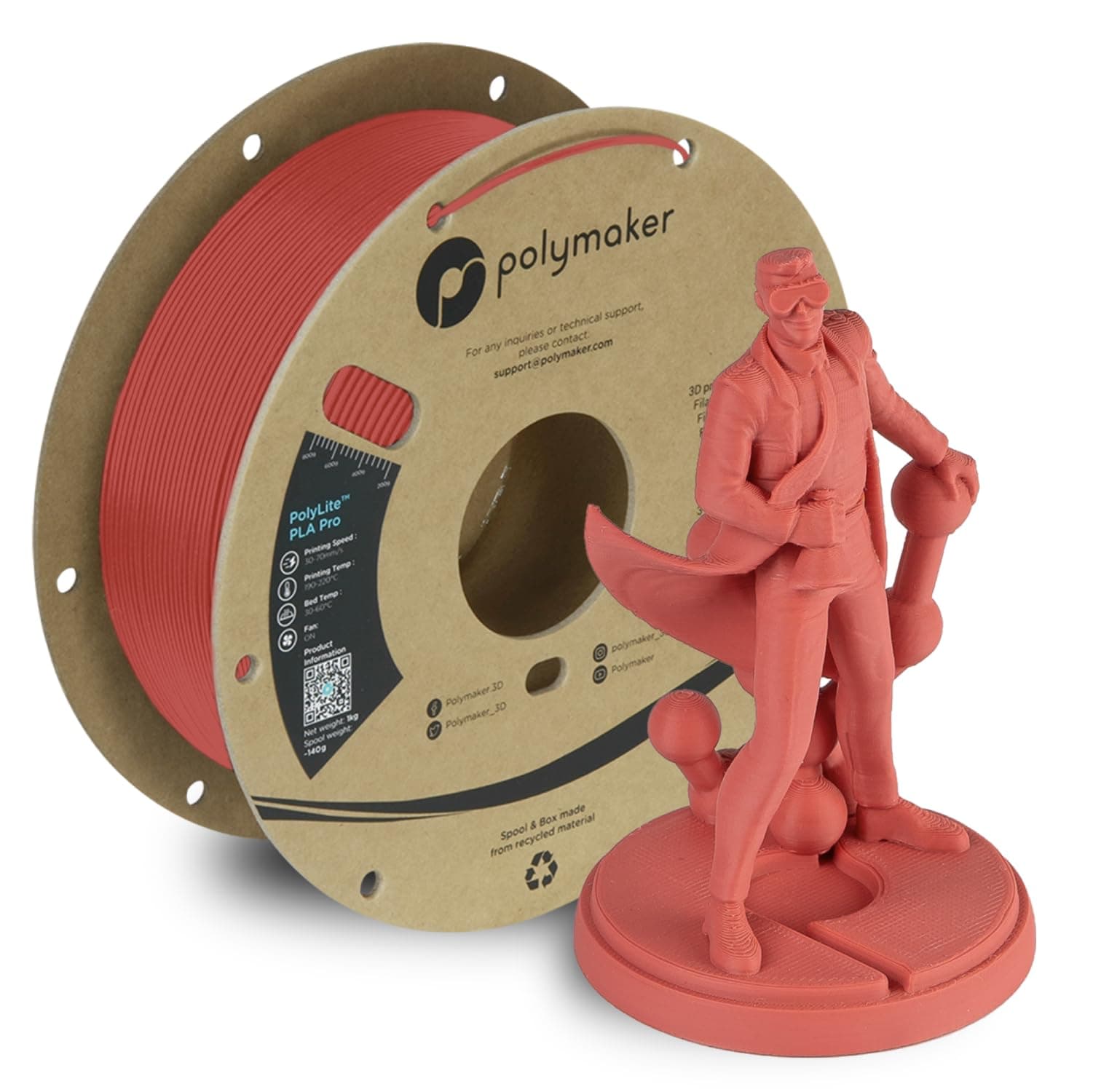 PolyMaker PLA PRO Filament 1.75mm Light Red - Tough & High Rigidity 3D Printing Filament 1kg