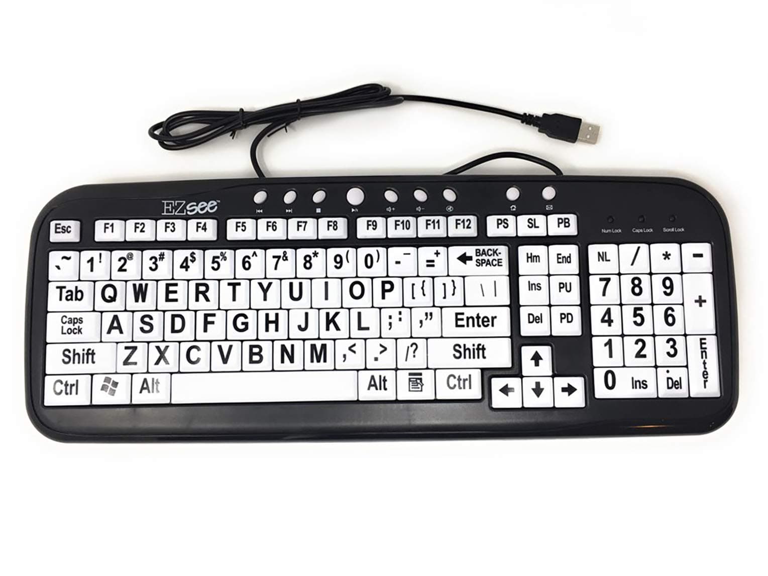 DataCal EZSee Wired USB Low Vision Keyboard - Black Characters on White Keys