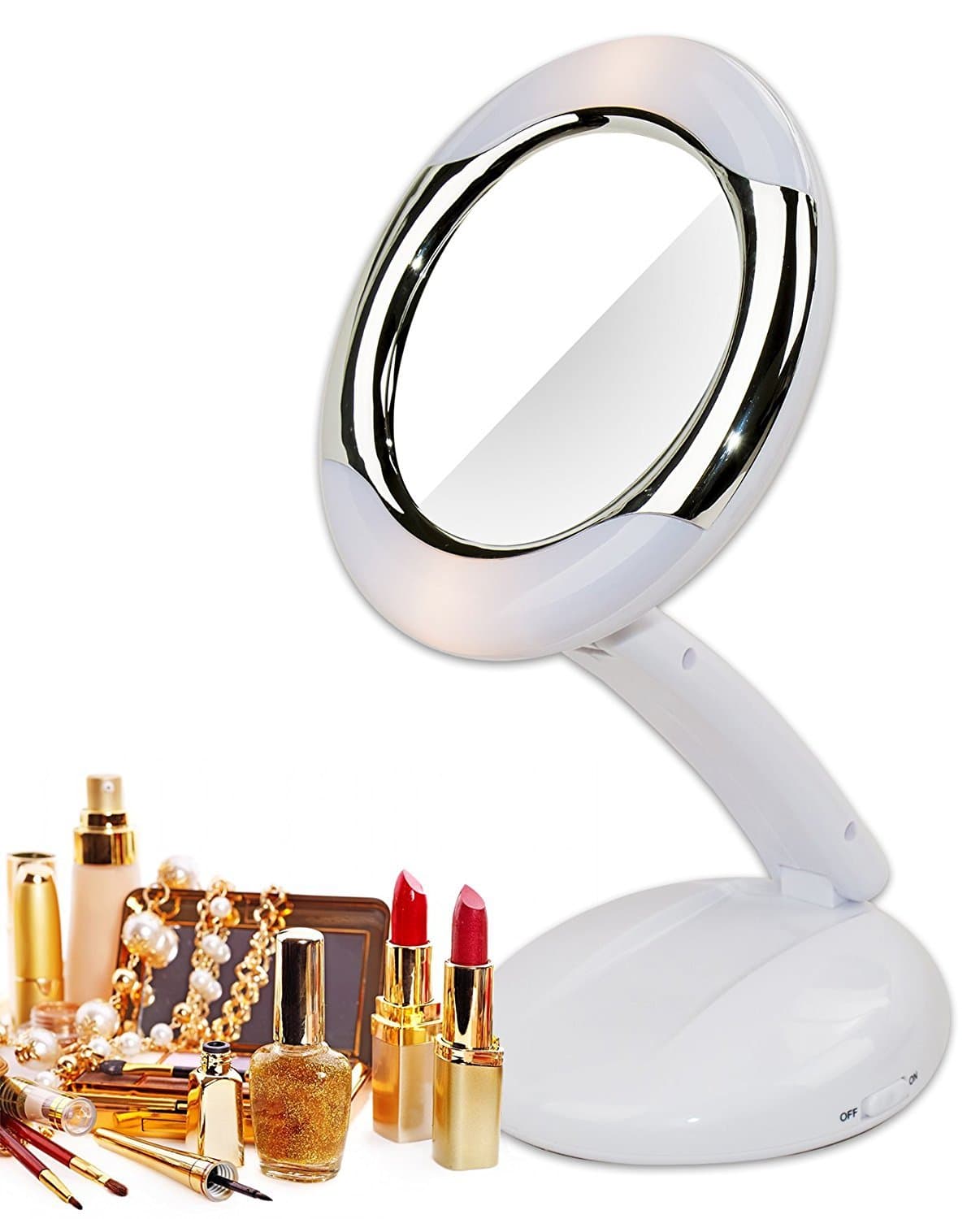 2K235 Foldable Lighted bathroom mirror makeup mirror White