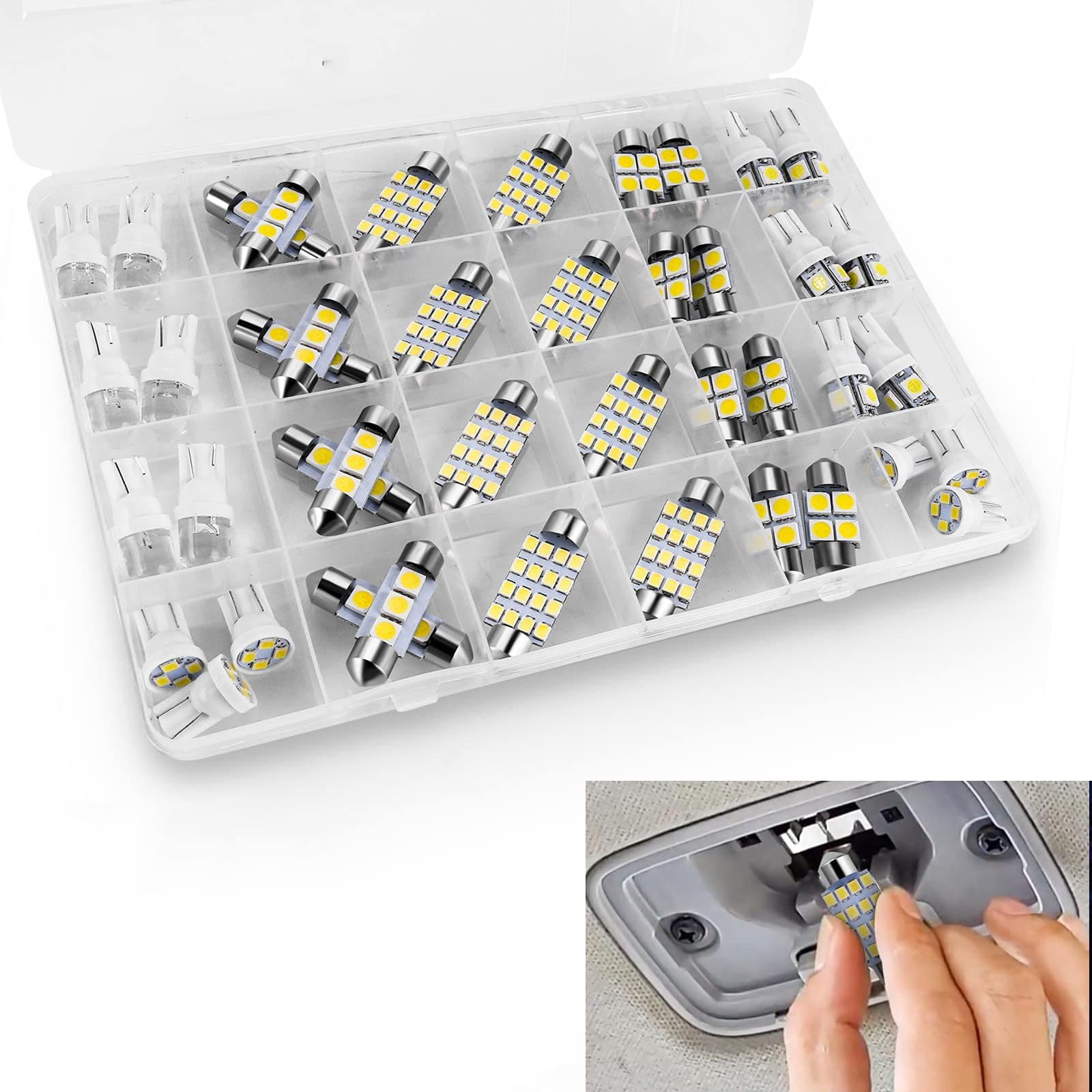 X spring Car LED Lights Interior, 42 Pieces Bulb Kit Set, Super Bright White Car LED Dome Map Interior Tail Cab Lights, LED Interior Car Lights Bulb for Your Car Trucks Width Lamp (White)