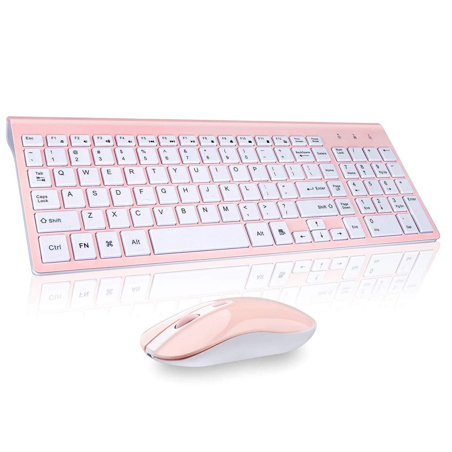 cimetech Wireless Keyboard and Mouse Combo, Compact Full Size Wireless Keyboard and Mouse Set 2.4G Ultra-Thin Sleek Design for Windows, Computer, Desktop, PC, Notebook, Laptop - Pink