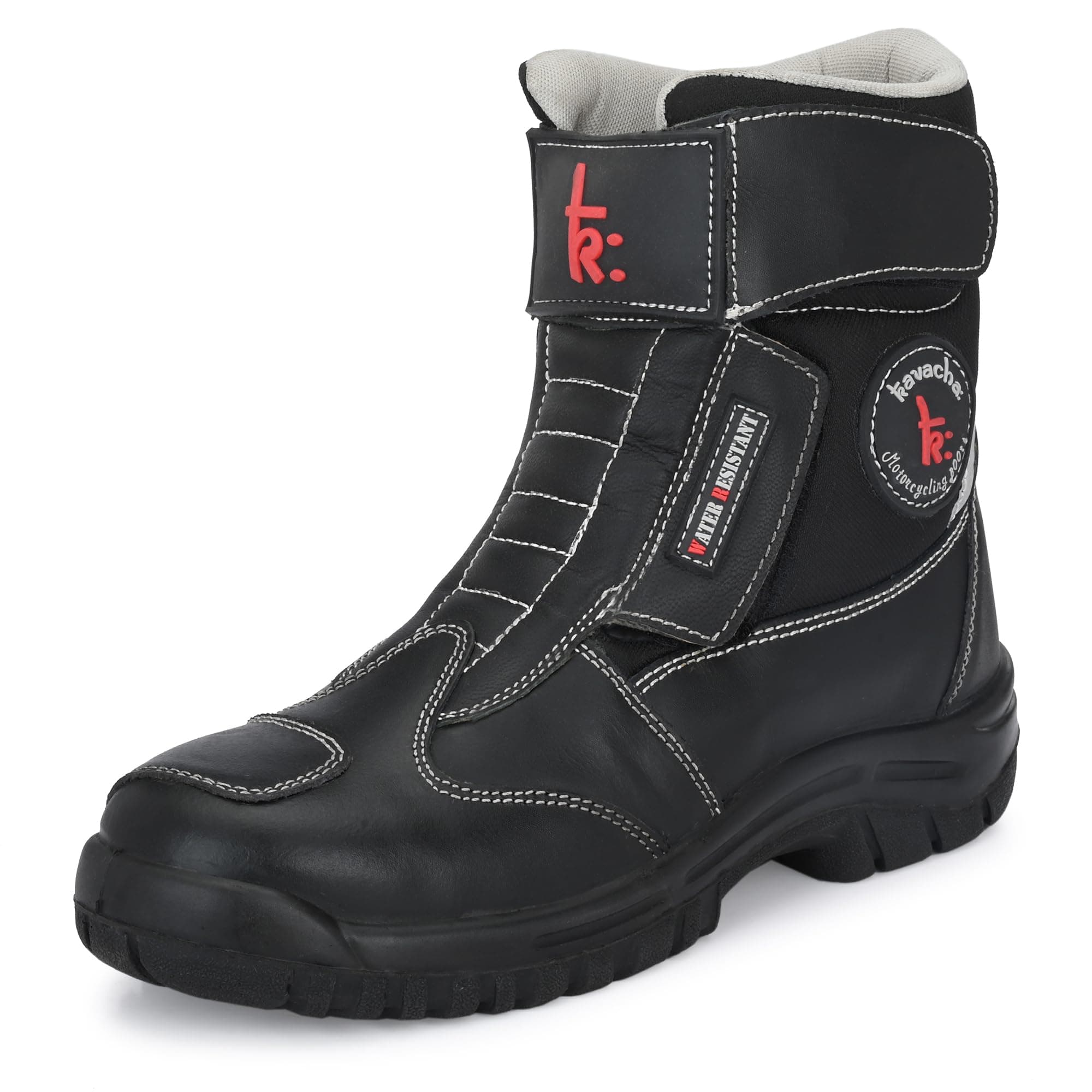 Kavacha Wolf, Biker boot/Motorcycle boot/Pro riding gear, Pure leather upper & PU rubber sole with steel toe and Memory form insocks for long time wear and super extra comfort