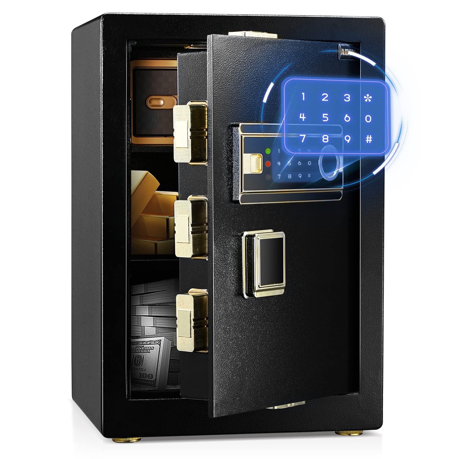 ADIMO Safe, 2.5 Cubic Feet Cabinet Safe Box with LCD Smart Touch Screen and Digital Keypad, Smart Alarm System and Removable Shelf, Home & Office Safe for Documents, Money, Gold and Pistol