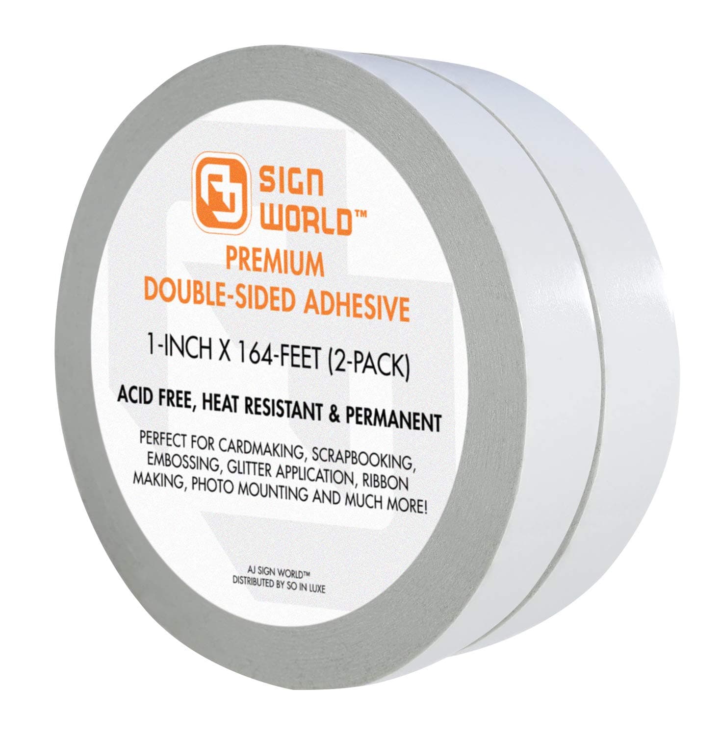 Best 1" (2-Pack) Ultra-Thin Permanent Double-Sided Tape for Arts, Crafts, Photography, Scrapbooking, Tear-by-Hand, Paper Backing, Documents, All Purpose (1-Inch x 164-Feet)