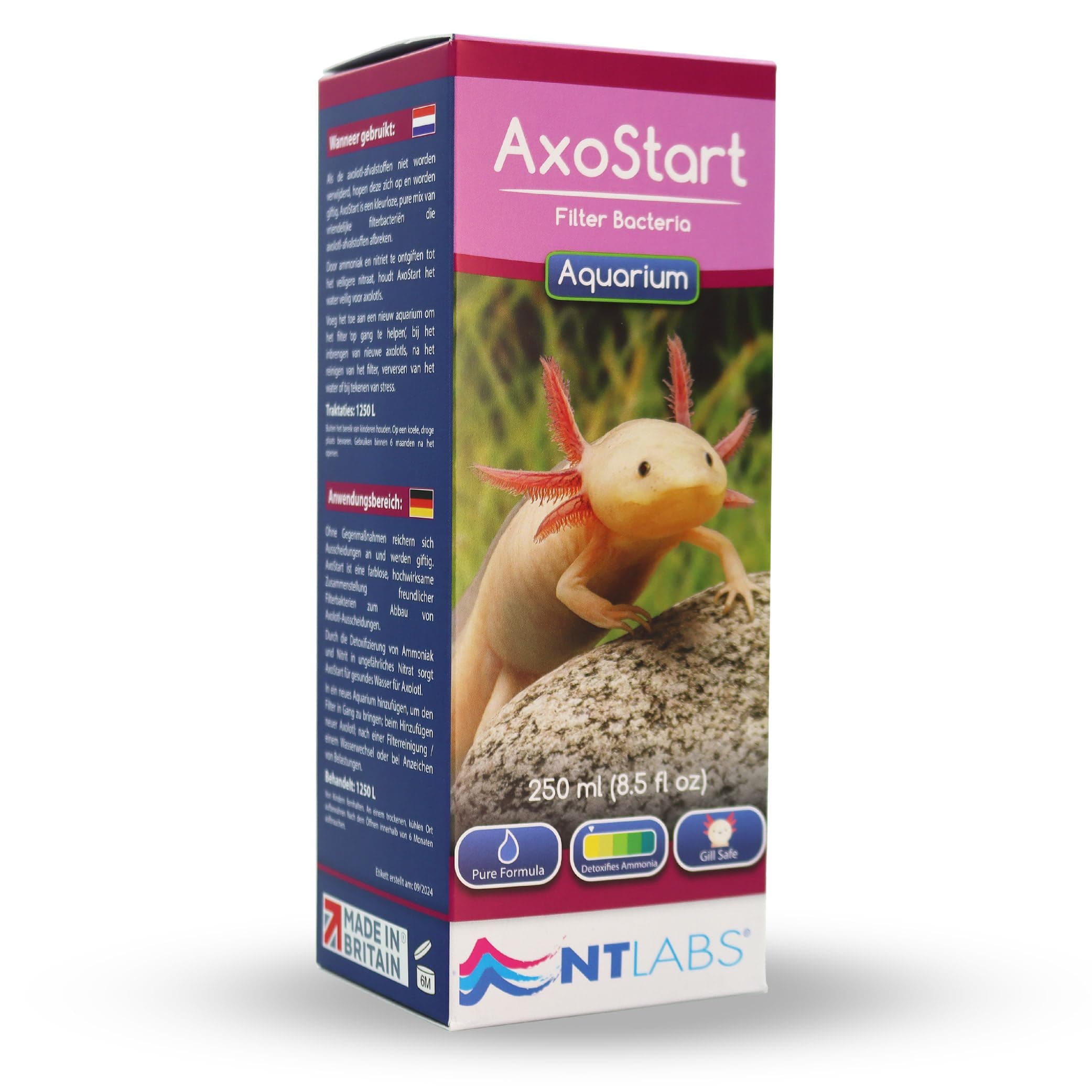 NT Labs AxoStart Filter Bacteria, Axolotl Filter Bacteria, Breaks Down Toxic Axolotl Waste, Prevents Ammonia & Nitrite, Use After Adding Axolotl or a Filter Clean (250ml - Treats 1250L)