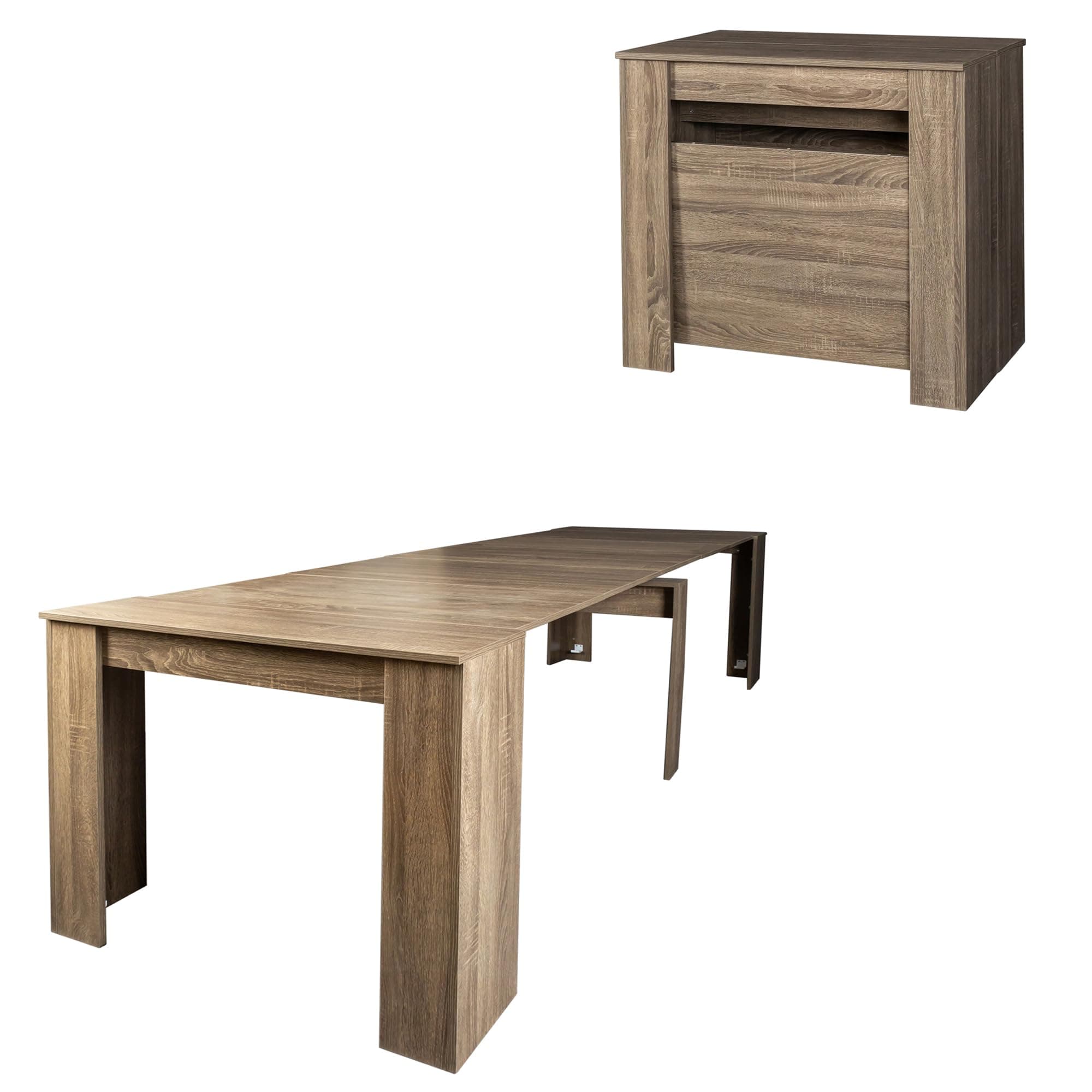 Extendable Console Dining Table for 2-12 People 20" - 118.5" Modern Folding Kitchen Table Multifunctional Conference Meeting Table, Brown