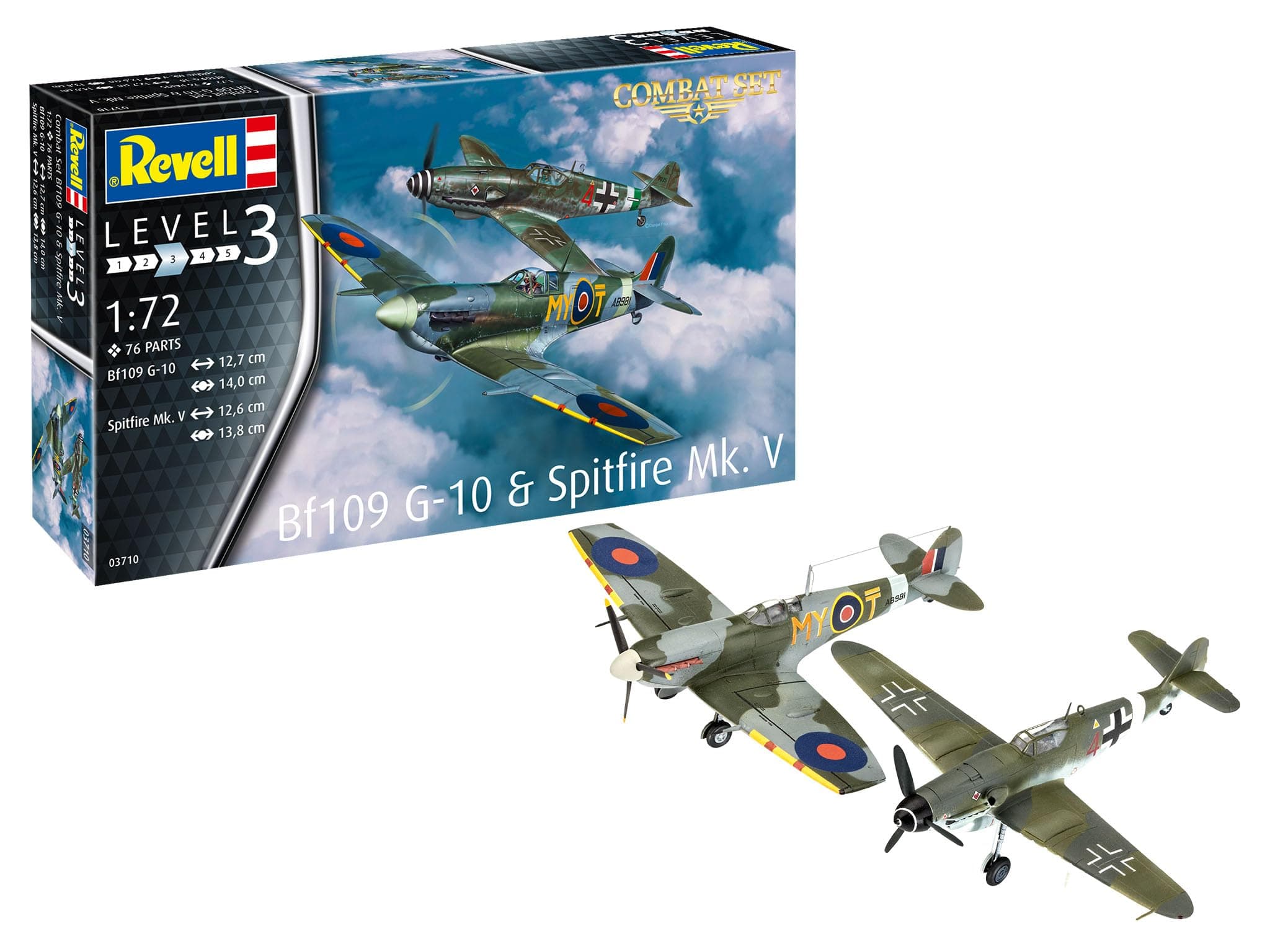 Revell Model Kit Combat Set Bf109G-10 and Spitfire Mk.V I Detailed Replicas I Scale 1:72 I Authentic Decals and Components I Suitable for Model Makers from 10 Years