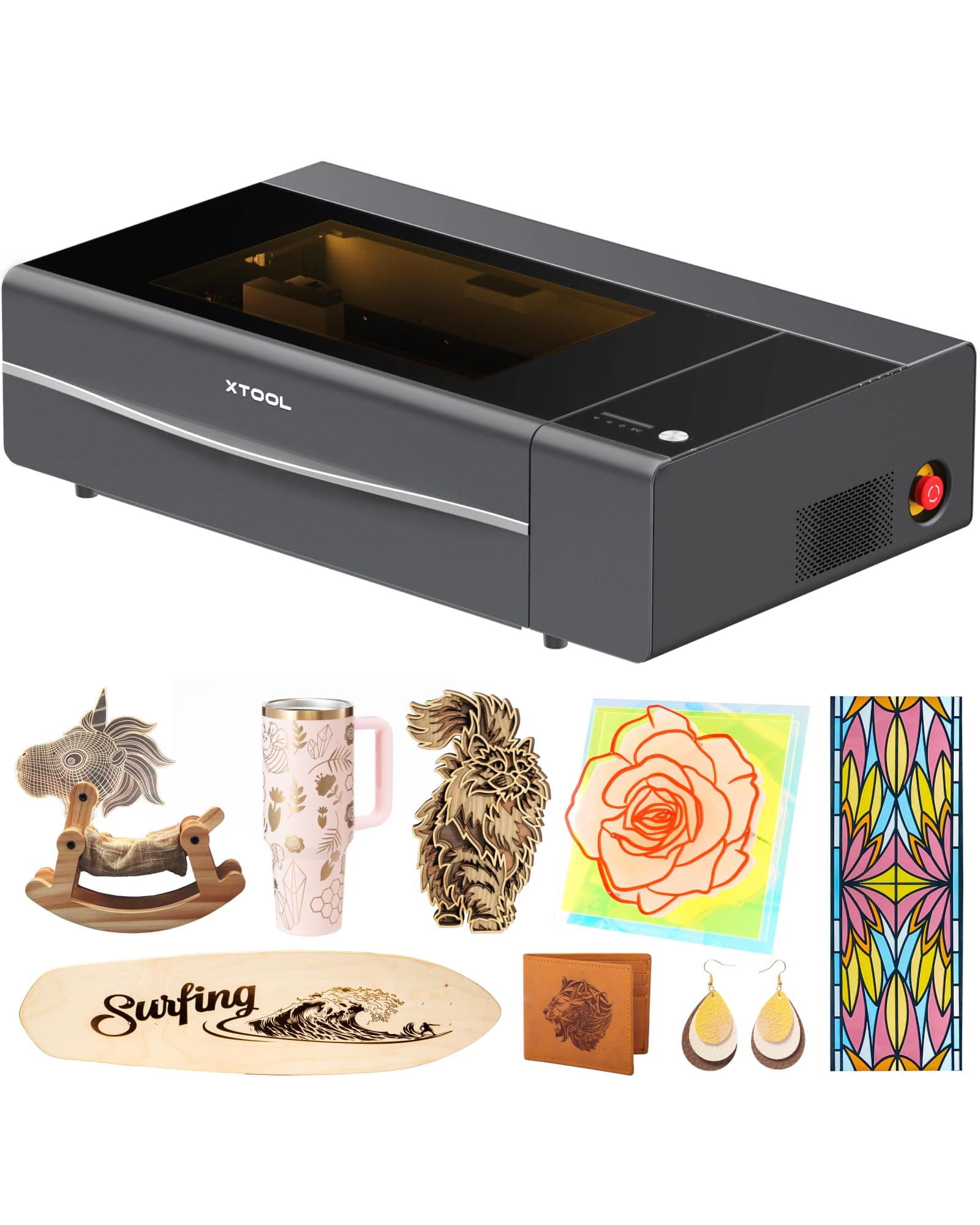 P2S 55W CO2 Laser Cutter, Smart Desktop CO2 Laser Engraver and Cutter Machine, Dual Smart 16MP Cameras, 3D Curved Cylinder Engraving, Create with Wood and Metal Acrylic Glass Fabric Leather