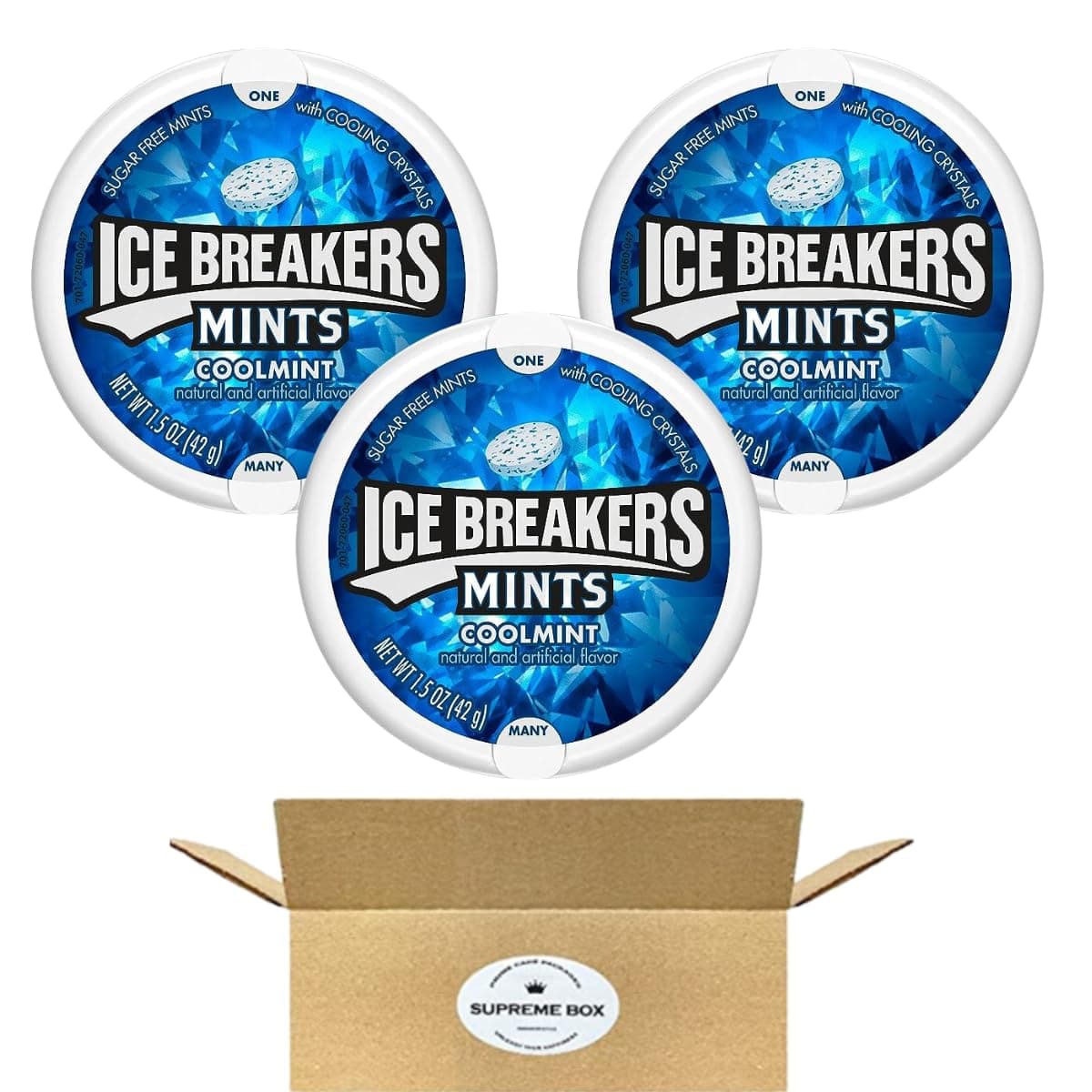 ICE BREAKERS Coolmint With Cooling Crystals, Sugar-Free Sugar Free Breath Mints Tins, 1.5 oz Tins - Pack of 3