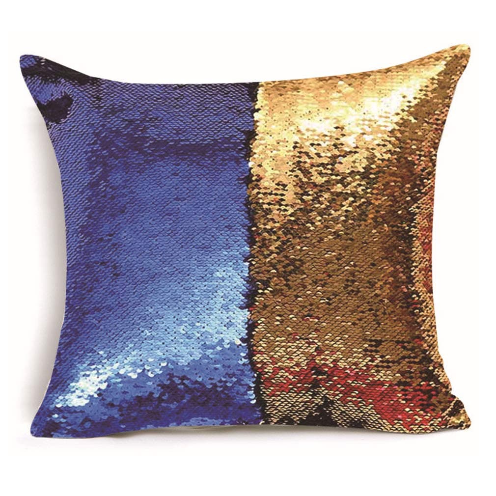 Hidoon DIY Two Tone Glitter Sequins Throw Pillow Covers Magical Color Changing Euro Pillowcase Home Decor Sequin Pillow Cases 16x16 Inch - Navy Blue and Gold