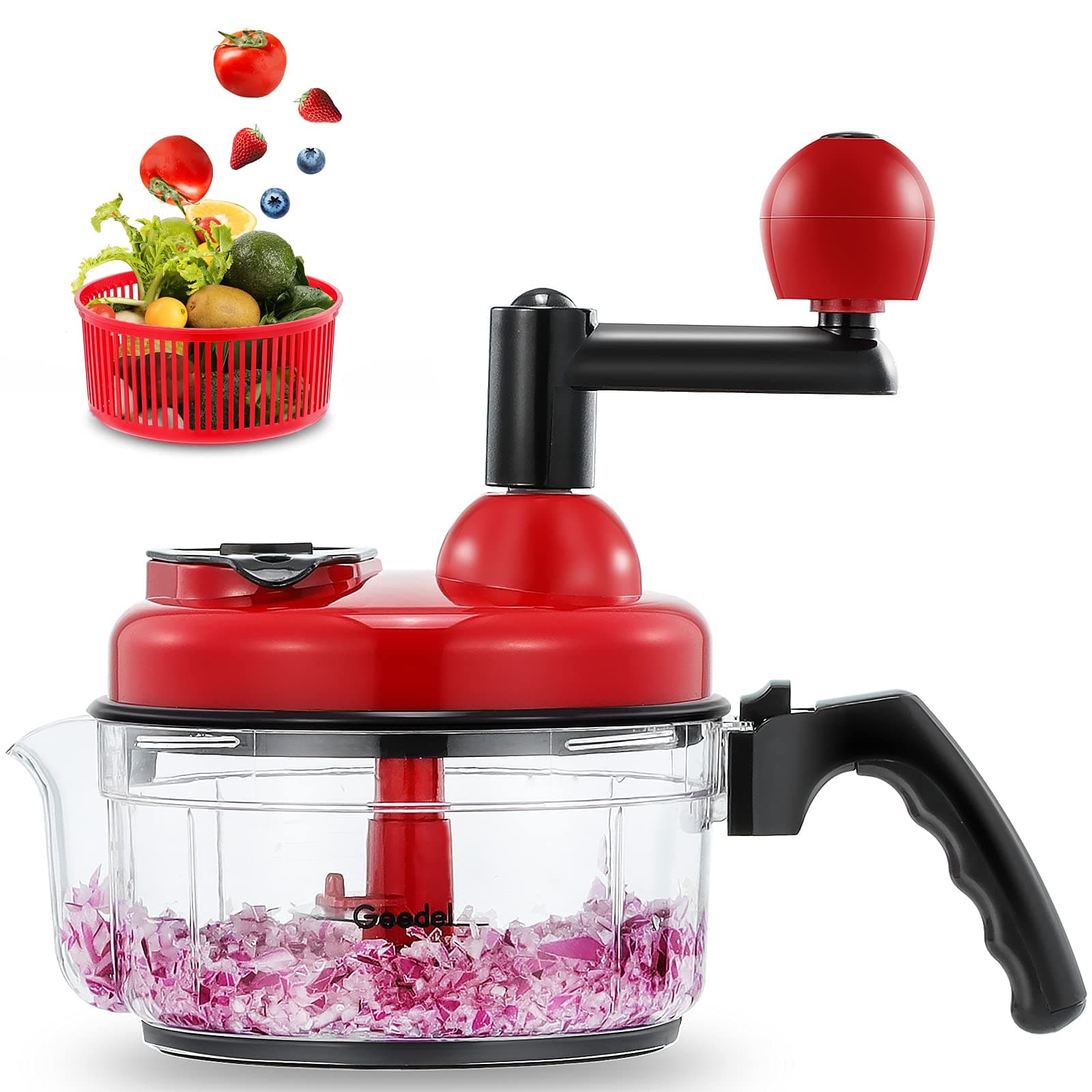 Hand Food Chopper, Quick Manual Vegetable Processor, Easy To Clean Rotary Dicer Mincer Mixer Blender for Onion, Garlic, Salad, Salsa, Nuts, Meat, Fruit, Ice, etc
