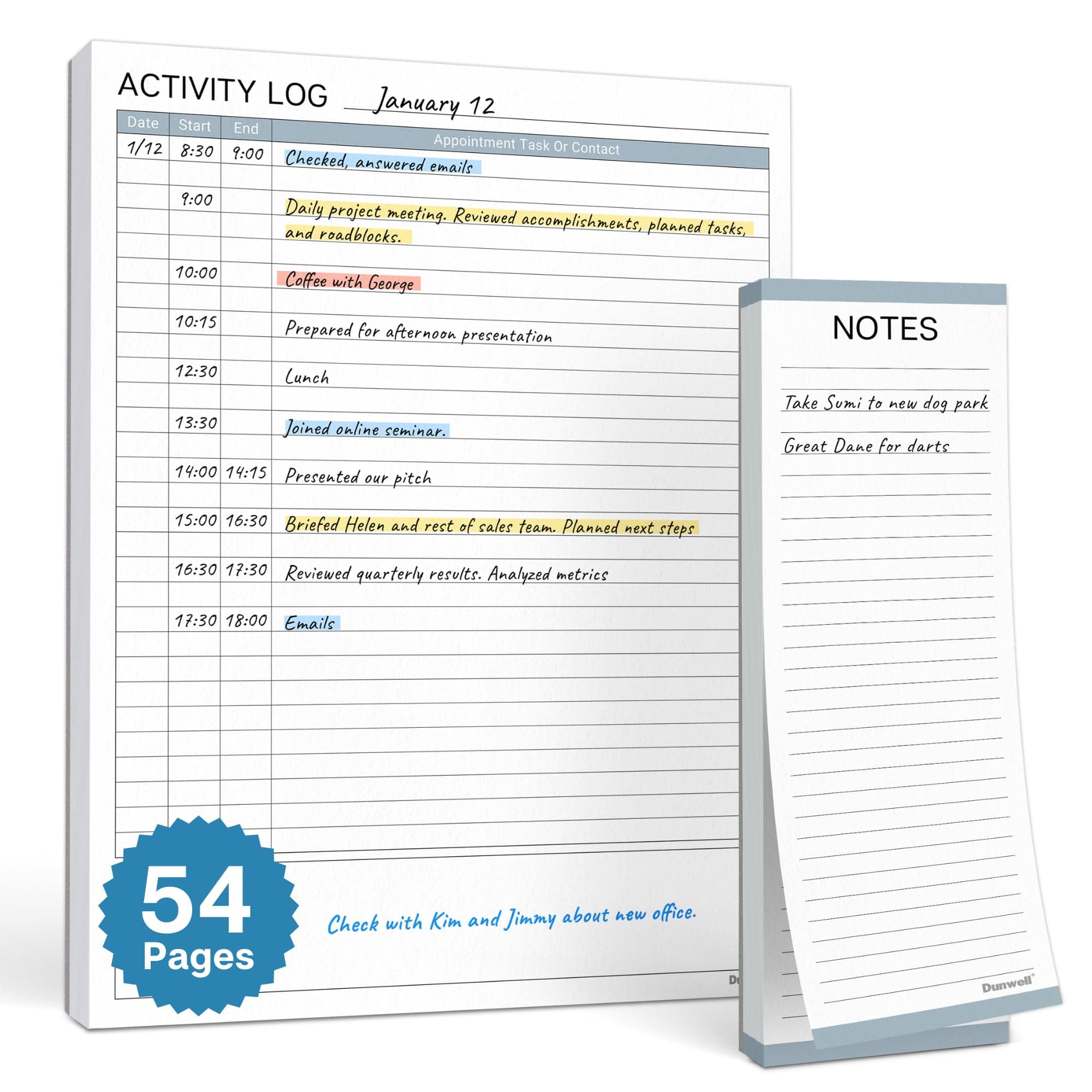 DunwellActivity Log Notepad (8.5x11"), 54 Sheets, Time Sheet Pad, Desktop To Do Task Planner, Use for Daily Tasks, Home, Office, and Shop Appointments