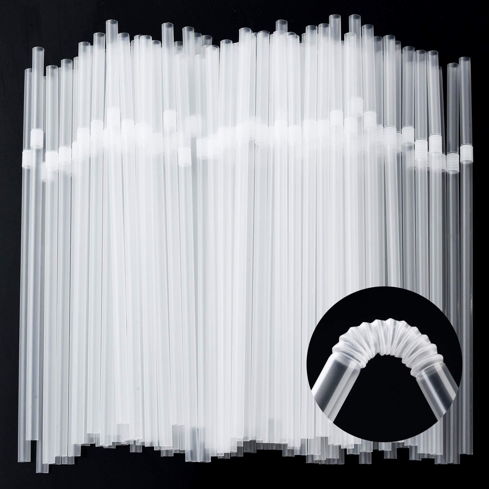 ALINK 100-Pack Clear Flexible Drinking Straws, Plastic Disposable Bendy Straws - 7.75" x 0.23"