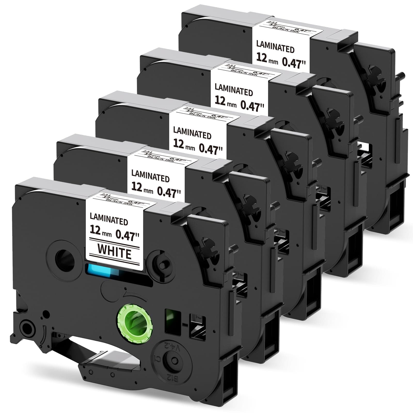 – Compatible Label Tape Replacement for Brother Label Printer Tape Ptouch TZe-231 TZ Black on White 12mm 0.47 Laminated for PT-1000 H105 H107 H101C H100LB/R H110 H200 D210 E110 GL-105, 5-Pack