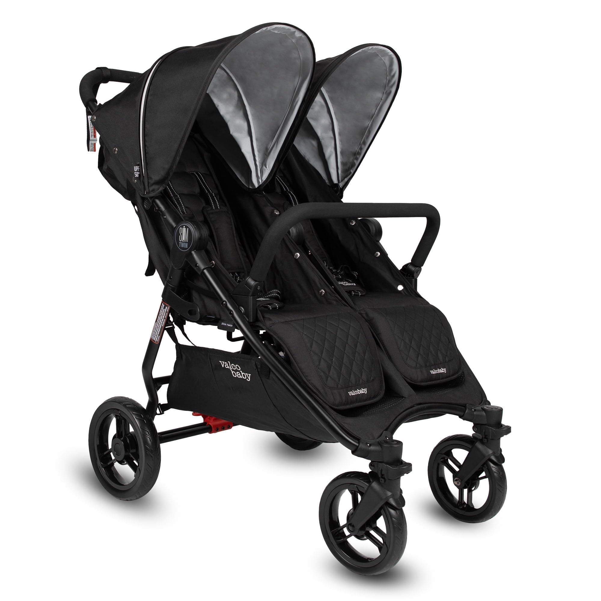 Slim Twin Stroller 2024 (Licorice) - Lightweight Double Stroller Side by Side, Compact Fold, Toddler Twin with Large SPF50 Canopy, Adjustable Footrest, and Reclining Seats