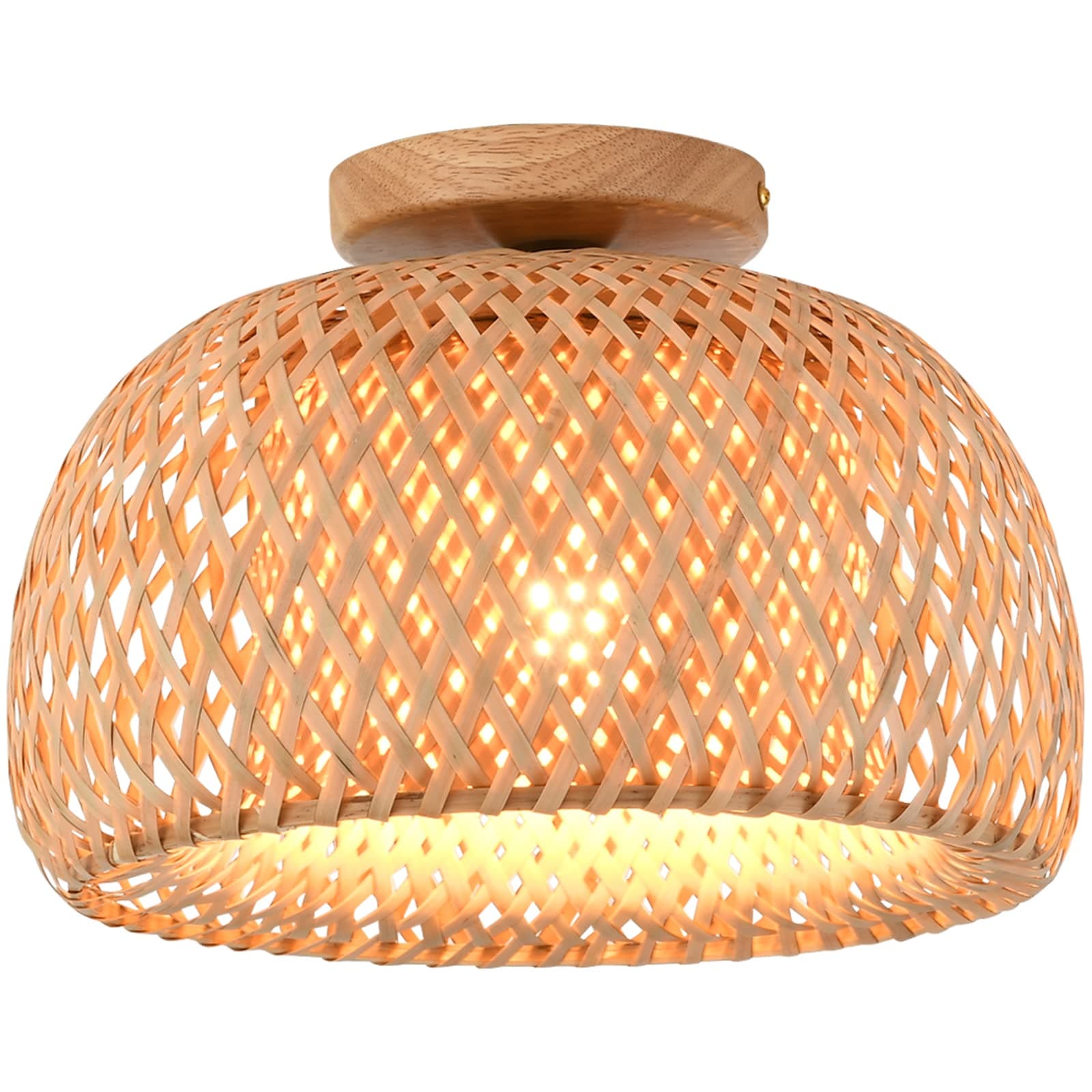 Capslpad Rattan Semi Flush Mount Ceiling Light,Bamboo Wicker Light Fixture,Handmade Boho Fixtures Ceiling,Farmhouse for Bedroom Nursery Hallway Corridor Passway