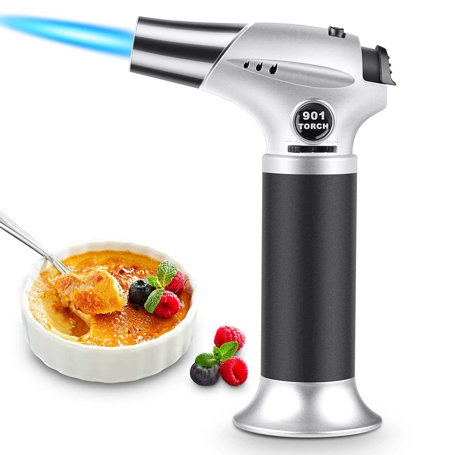 Blow Torch, Professional Kitchen Cooking Torch with Safety Lock, Adjustable Flame Refillable Mini Blow Torch Lighter, for Crafts Cooking BBQ Baking Brulee Creme DIY Soldering(Butane Gas Not Included)