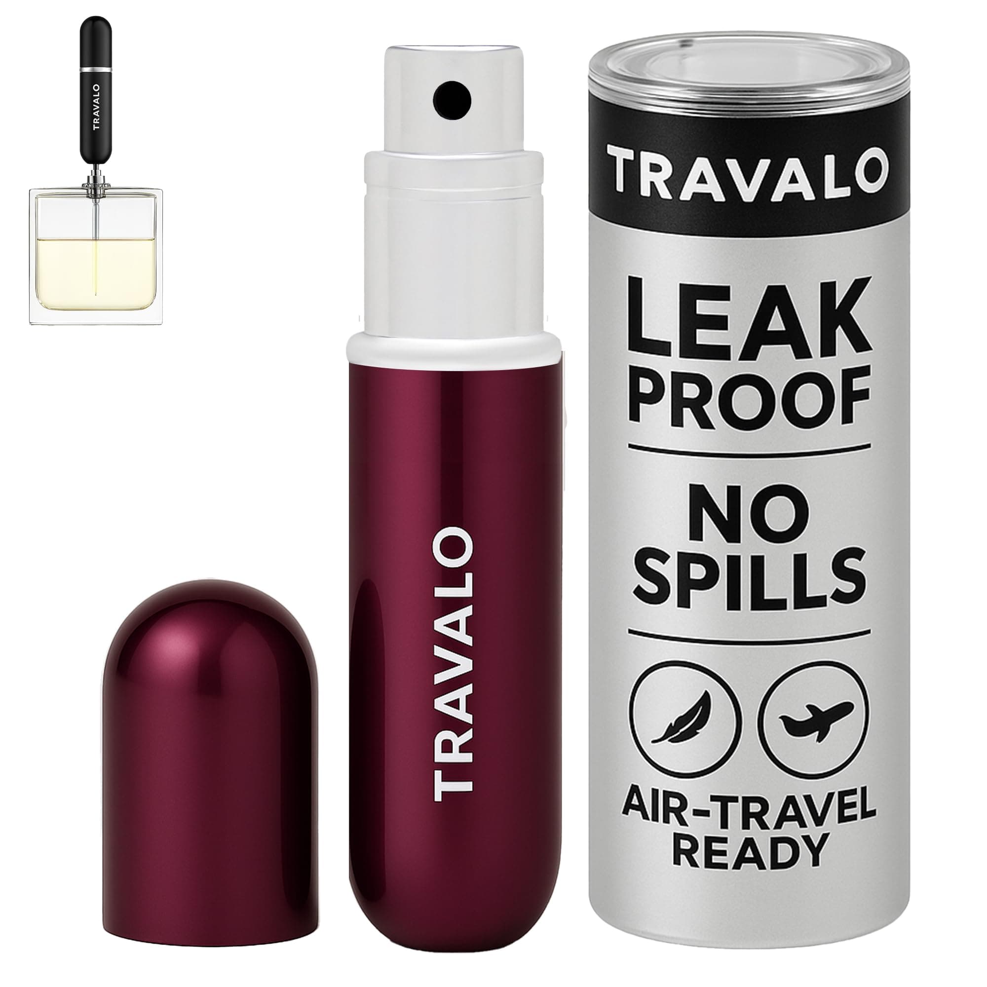 Travalo Classic HD Perfume Atomizer - Leak-Proof and TSA Approved for Air Travel - Reusable, Airtight, Easy-Fill Mini Pump Sprayer - Lightweight, Elegant Design w/Volume Window - Plum 0.17oz