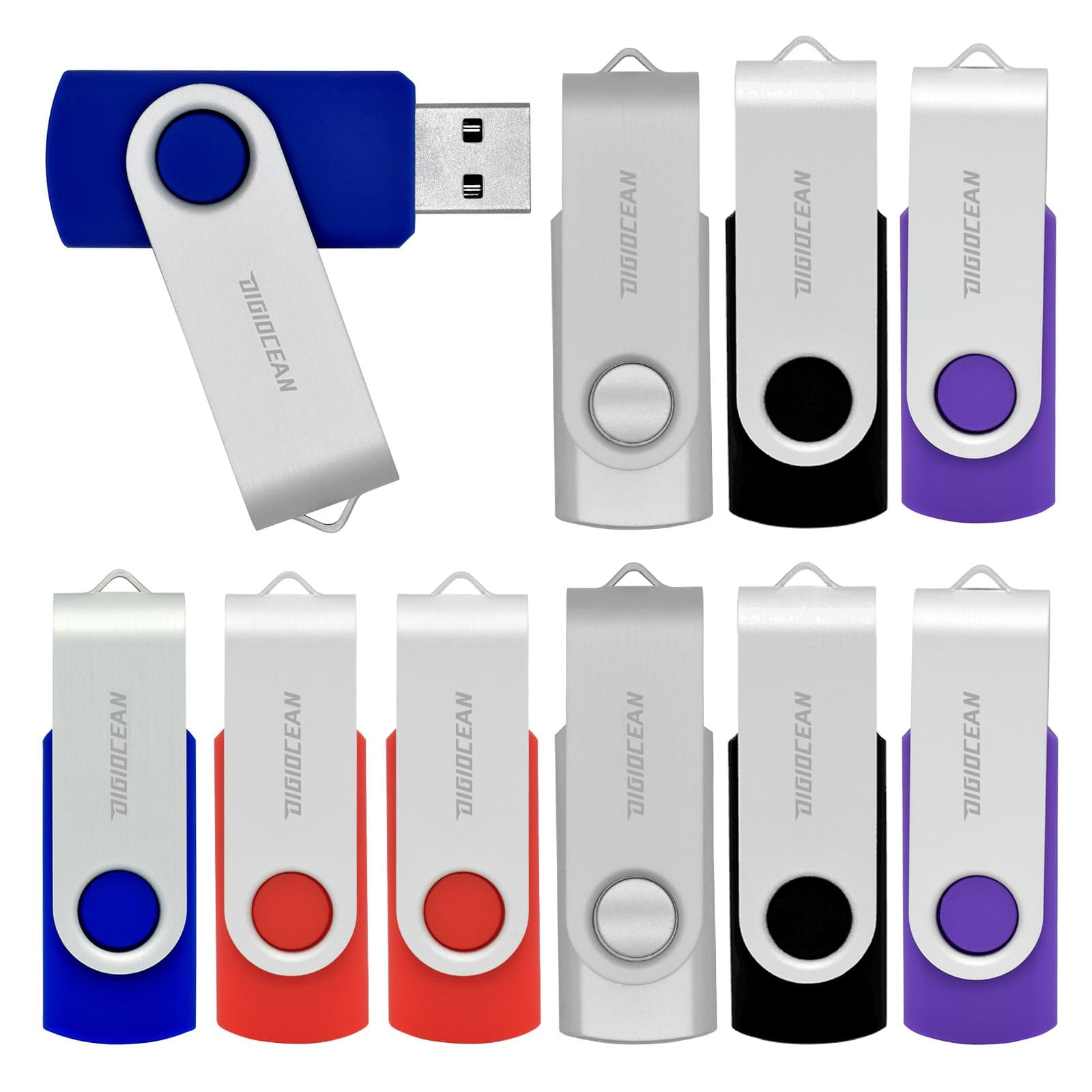 16 GB USB 2.0 Flash Drives -(10 -Pack), Black/Blue/Purple/Red/ Silvery