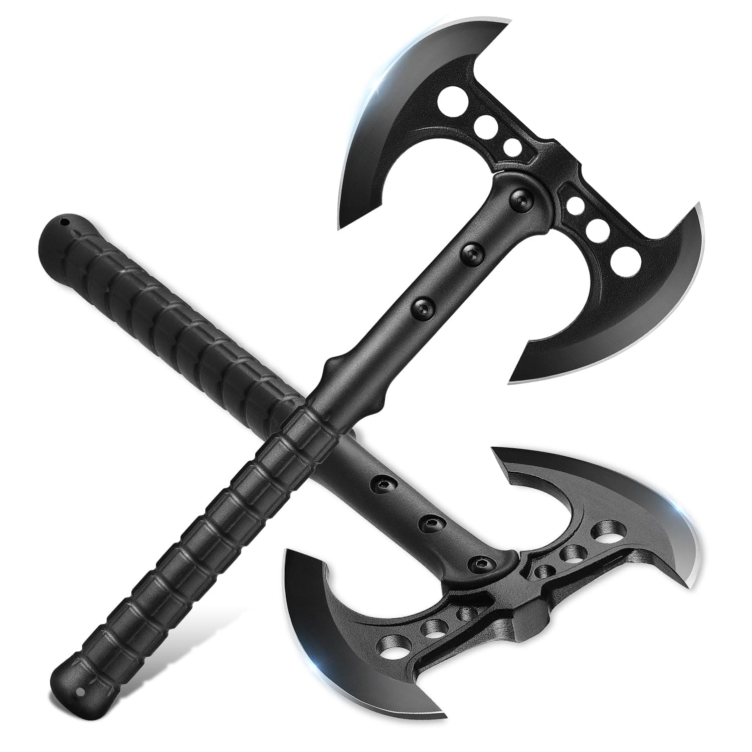 2 Pack Camping Axe Bushcraft Double Headed Throwing Axe Set Viking Style | 16.5" Outdoor Survival Ax with Nylon Sheath | 440C Stainless Steel Splitting Hatchet