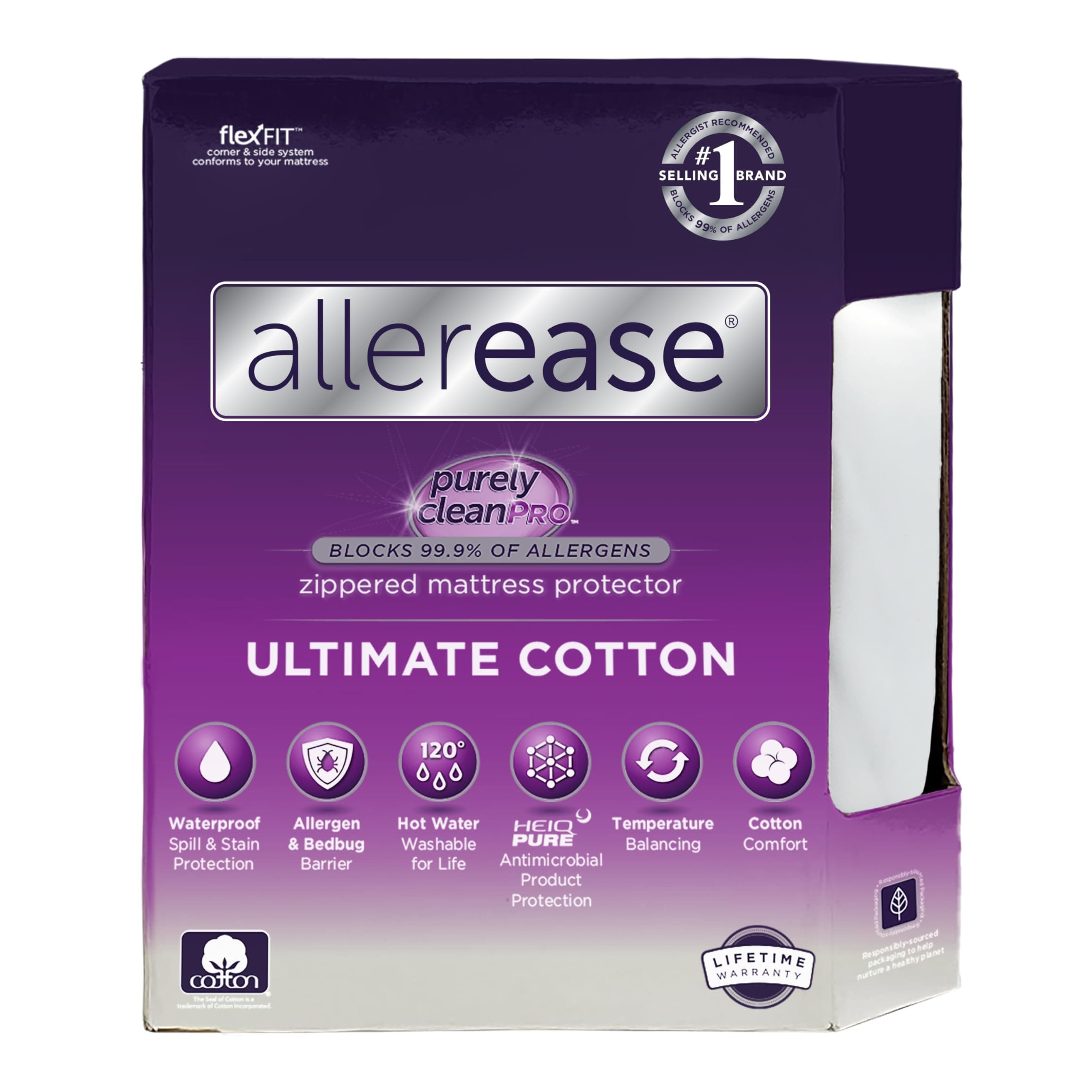 AllerEase Ultimate Cotton Top Allergy Protection and Comfort Zippered Mattress Protector Full, White