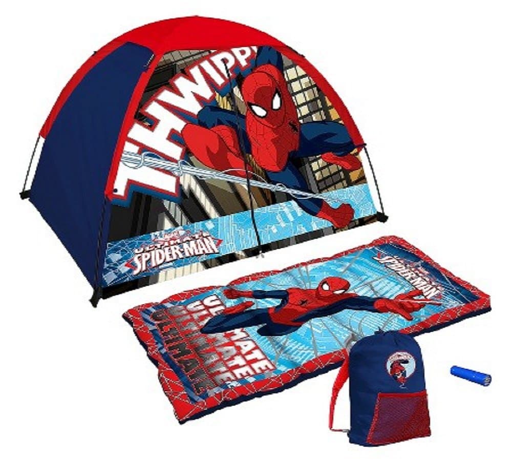 Marvel Ultimate Spider-Man Tent and Sleeping Bag 4 Piece Fun Camping Kit