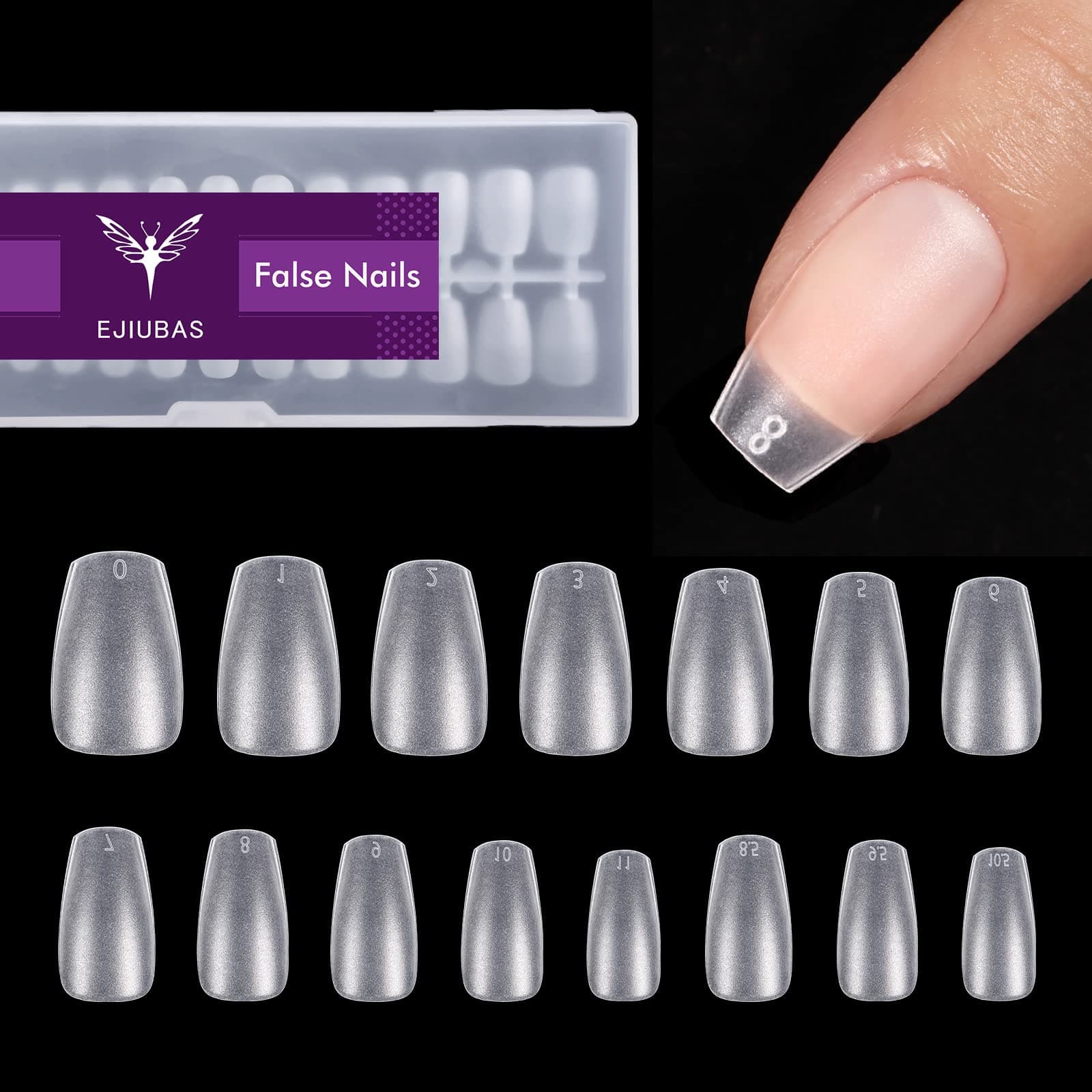 Ejiubas Coffin Nails Tips, 15 Sizes Pre-Buff Finish Short Nail Tips, Full Matte Fake Nails, 300Pcs Ultra Fit & Natural Acrylic Nails, False Nails with Box for Nail Extensions