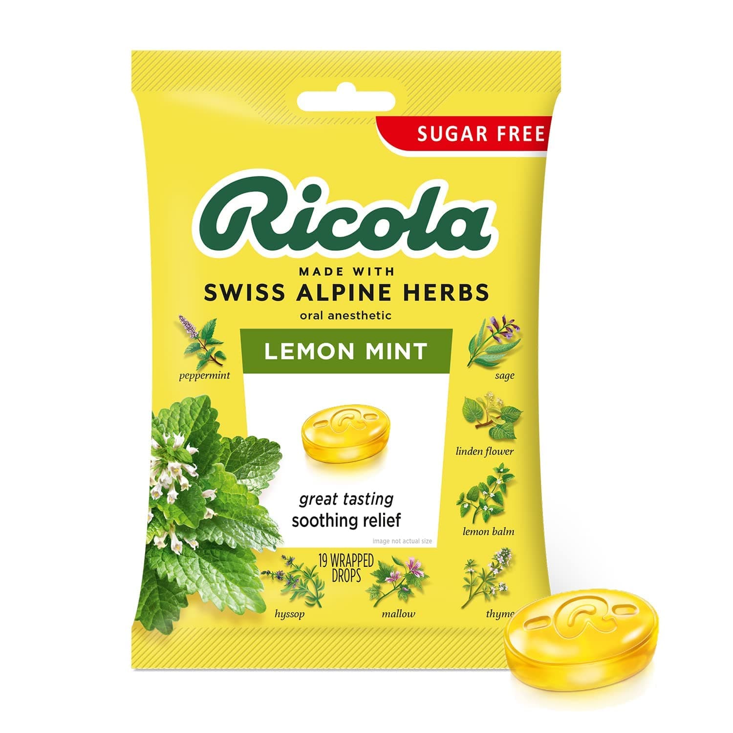 Ricola Herb Throat Drops Sugar Free, Lemon Mint 19 each (Pack of 1)