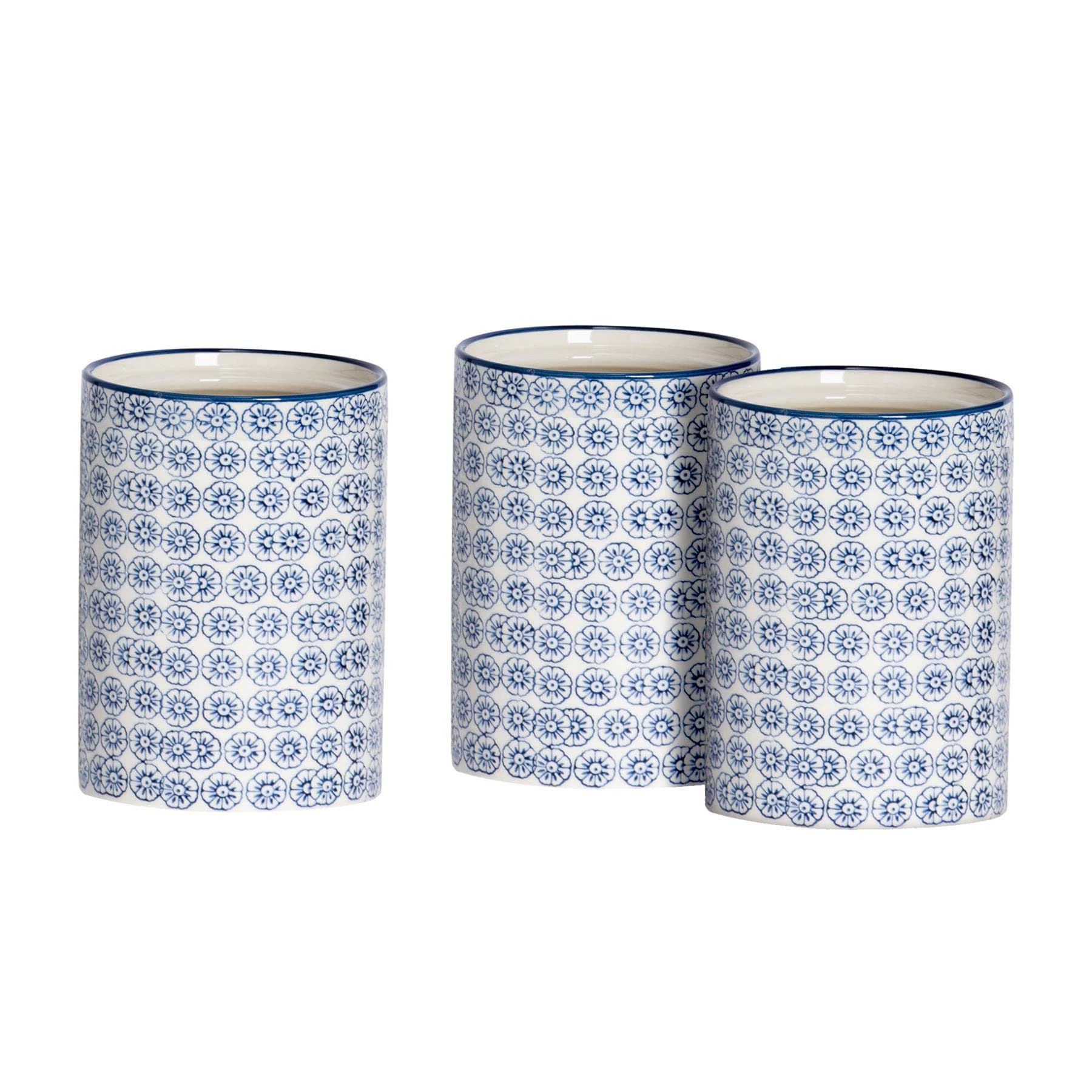 Nicola Spring Patterned Kitchen Canisters - 1 Litre - Pack of 3 - Navy Porcelain Hand Printed Kitchen Storage Jar Airtight Biscuit Barrel for Biscuits, Oats, Tea, Coffee