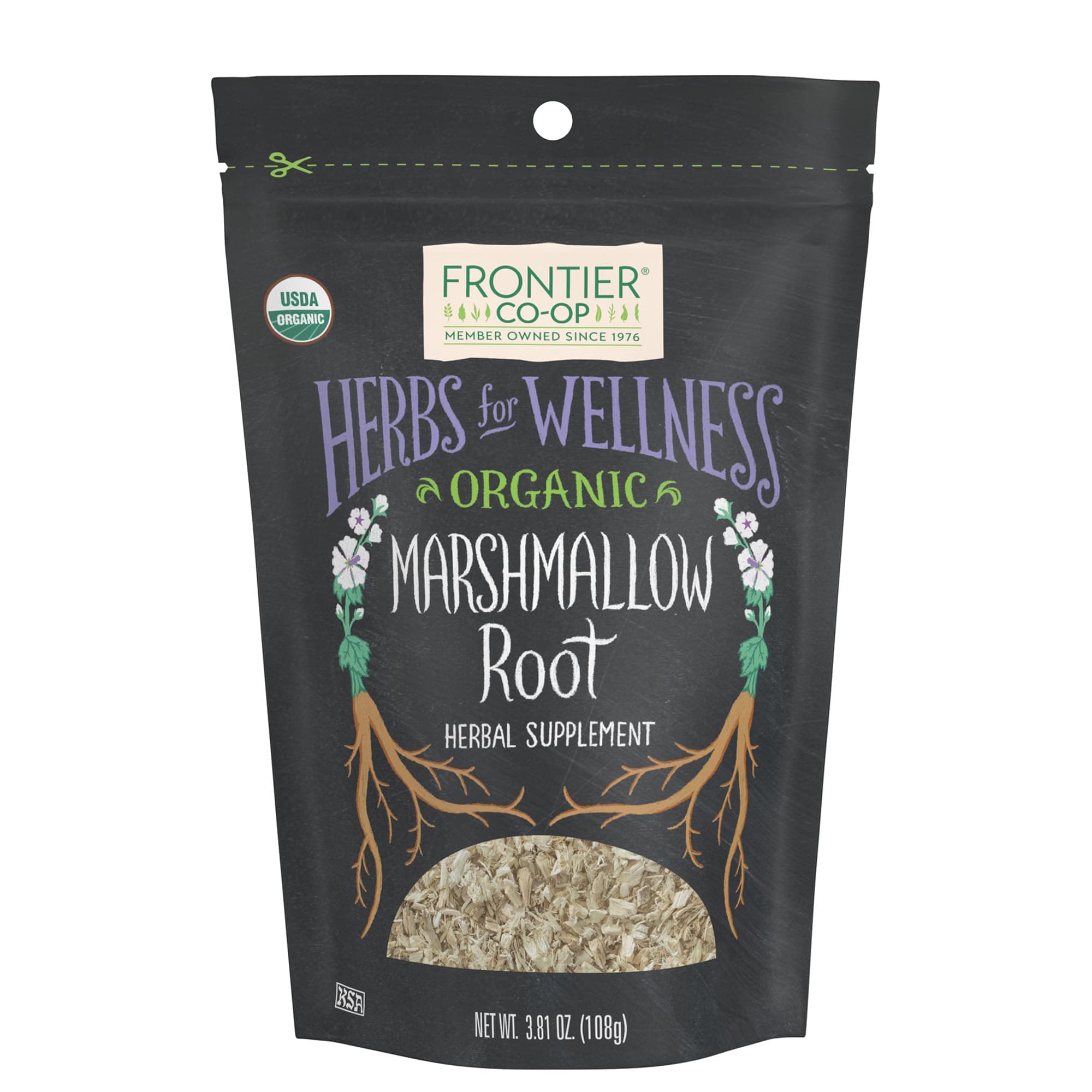 Frontier Co-op Organic Marshmallow Root Herb, Cut and Sifted - for Marshmallow Root Tea, Powder, Capsules - Kosher | 3.81 Ounce (Pack of 1)