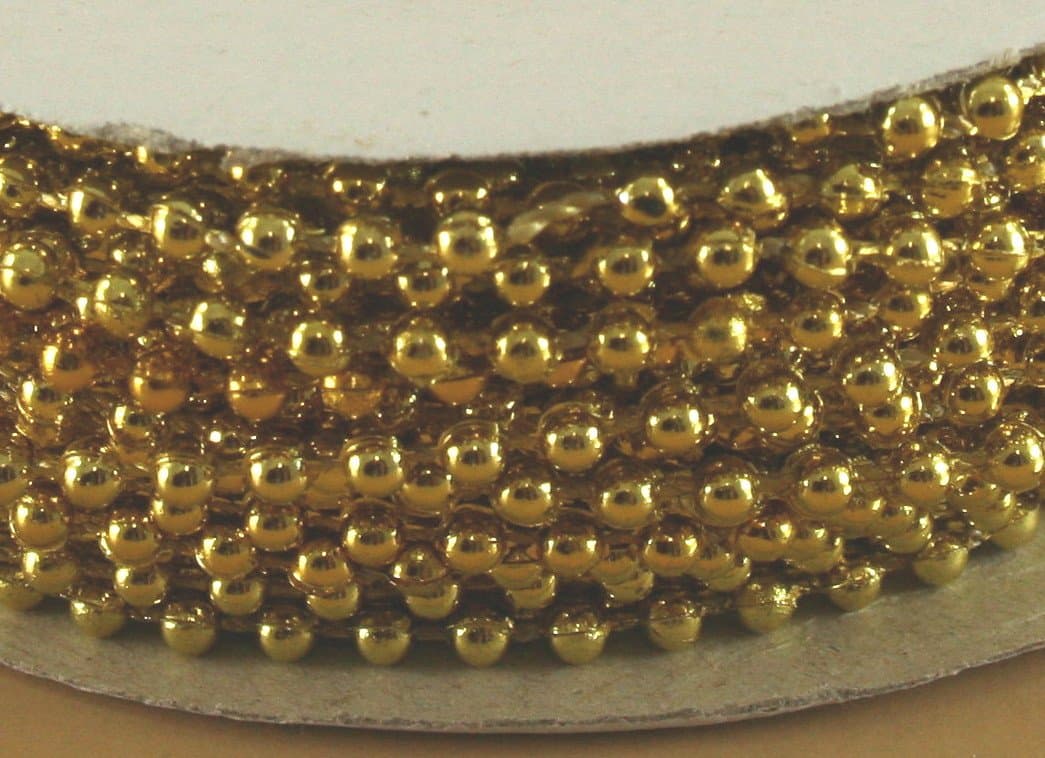3mm Faux Pearl Plastic Beads on a String Craft Roll Metallic Gold