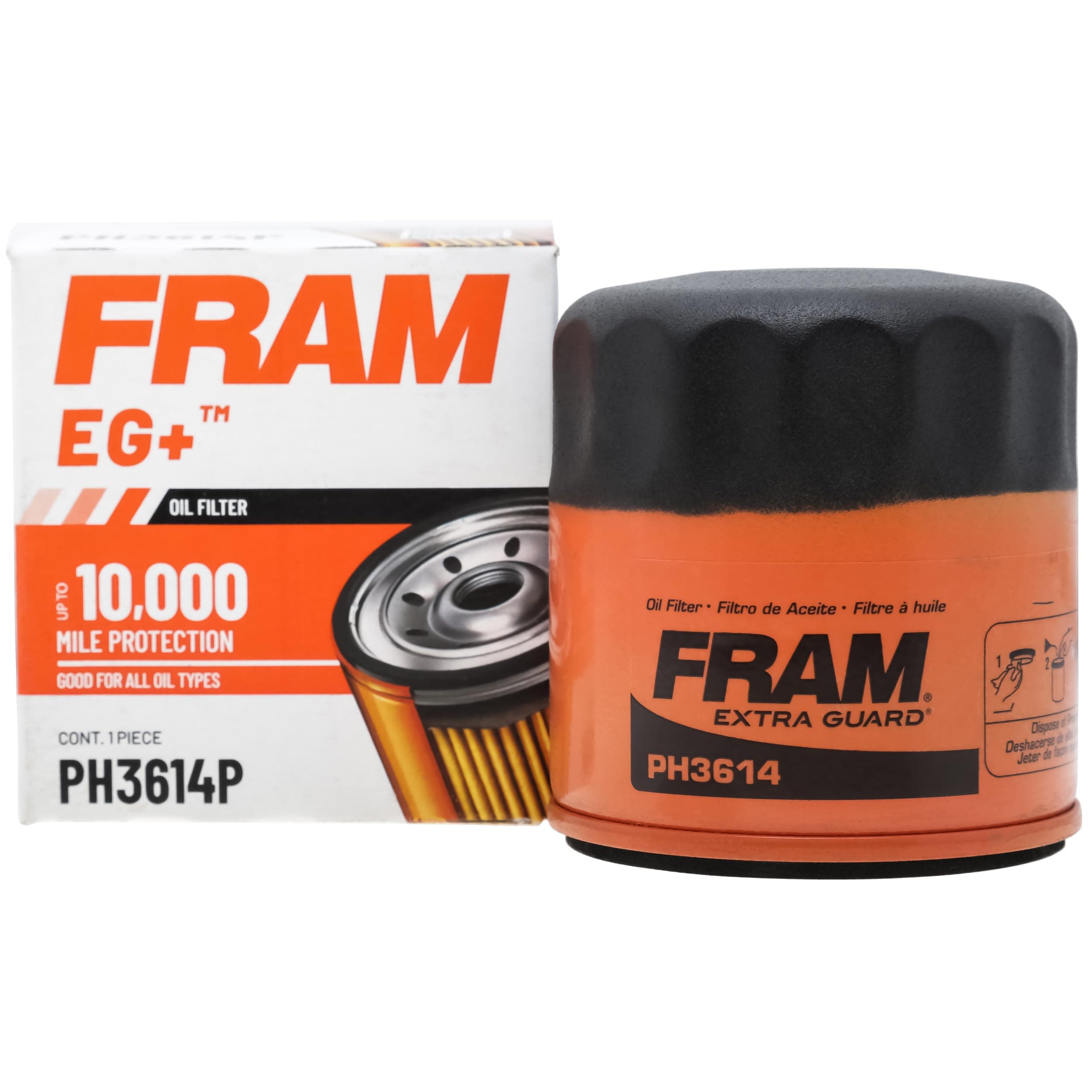 FRAM Extra Guard PH3614 10K Mile Change Automotive Replacement Interval Spin-On Engine Oil Filter for Select Vehicle Model Years, Vehicle Engine Protection Oil Filter for Everyday Drivers