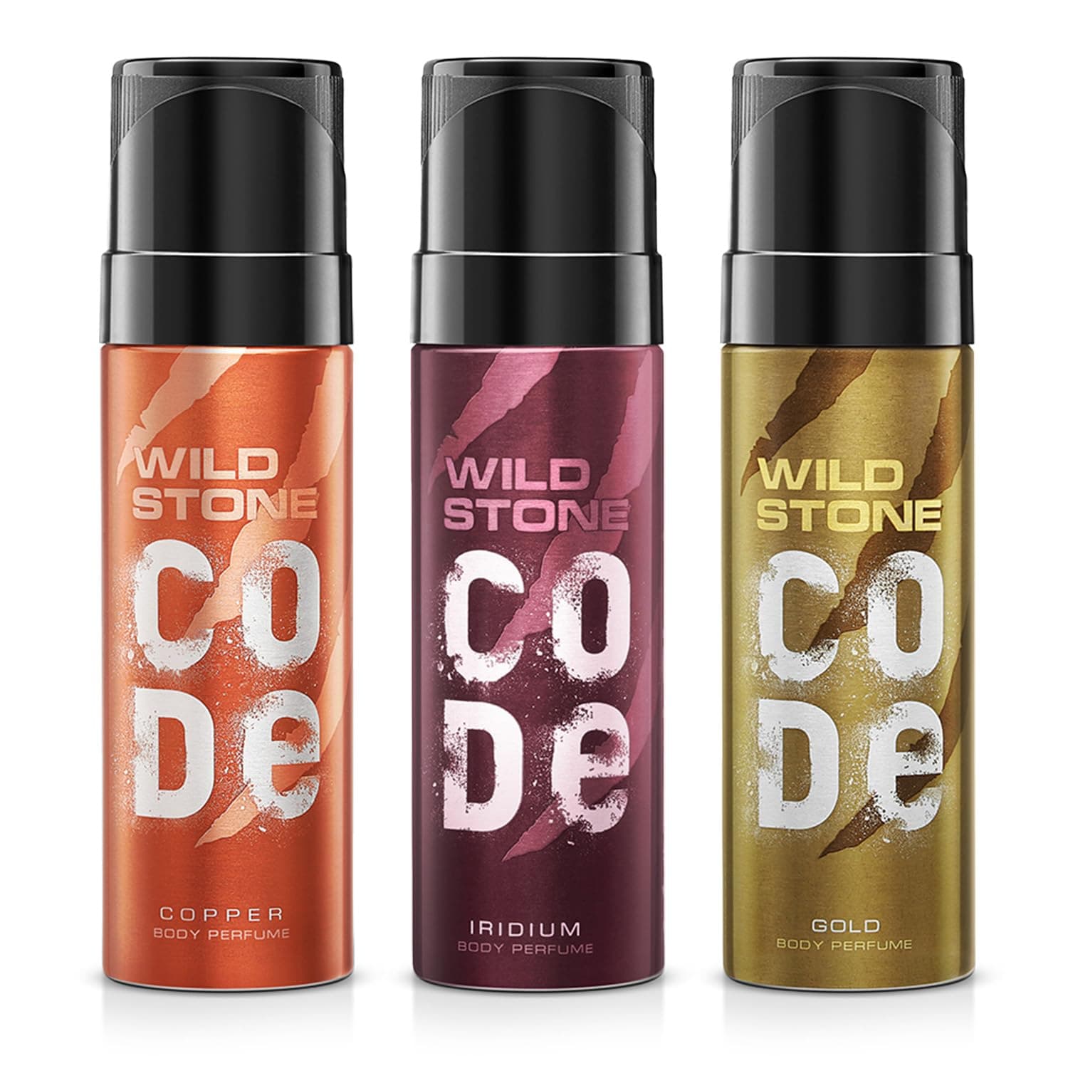 Wild Stone Code Copper, Gold and Iridium Body Perfume Combo for Men, Pack of 3 (120ml each)
