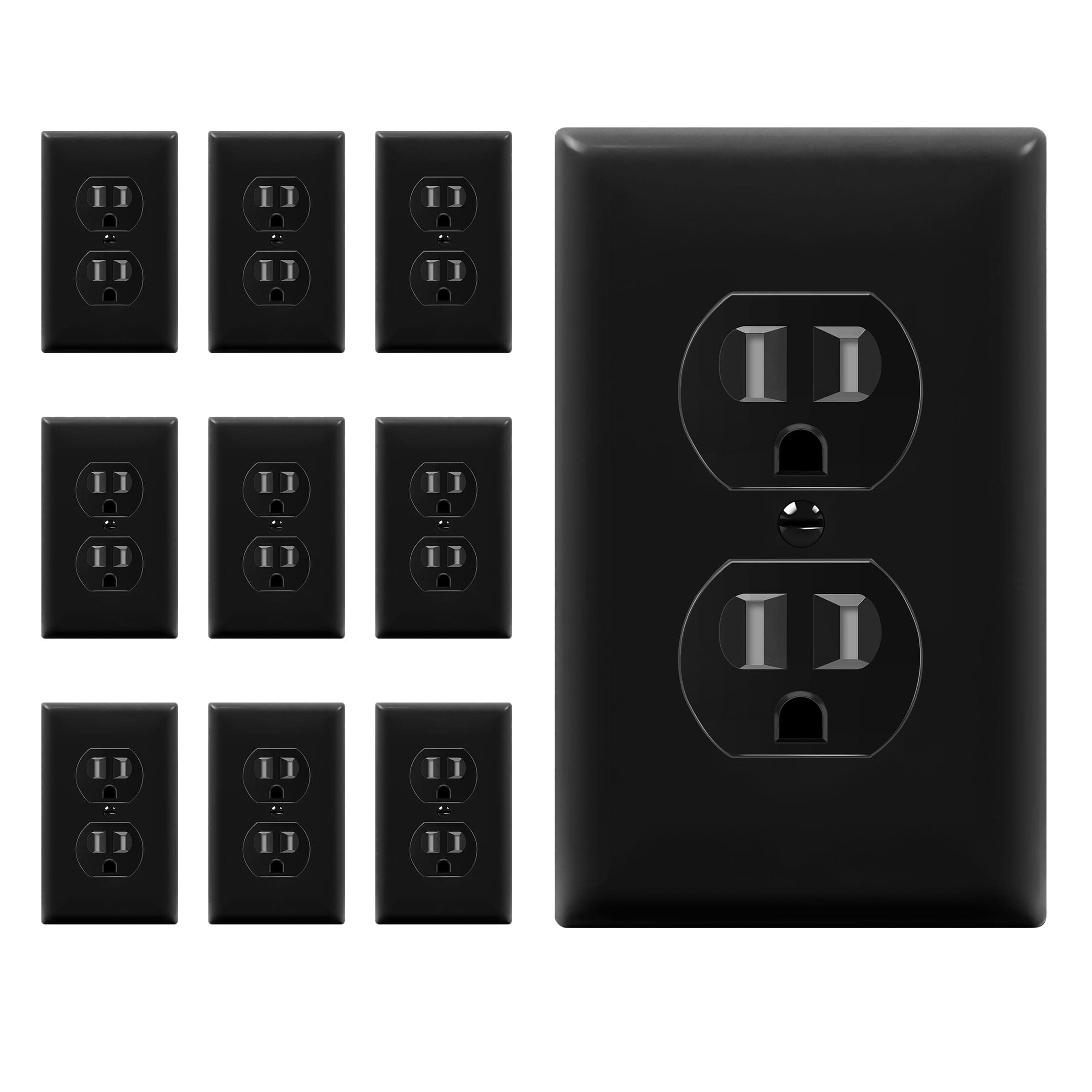 ENERLITES Duplex Outlets and Wall Plates Bundle, Tamper-Resistant Electrical Receptacle, 15A 125V, Self-Grounding, 2-Pole, UL Listed, 61581-TR-BKWP-10PCS, Black (10 Pack)