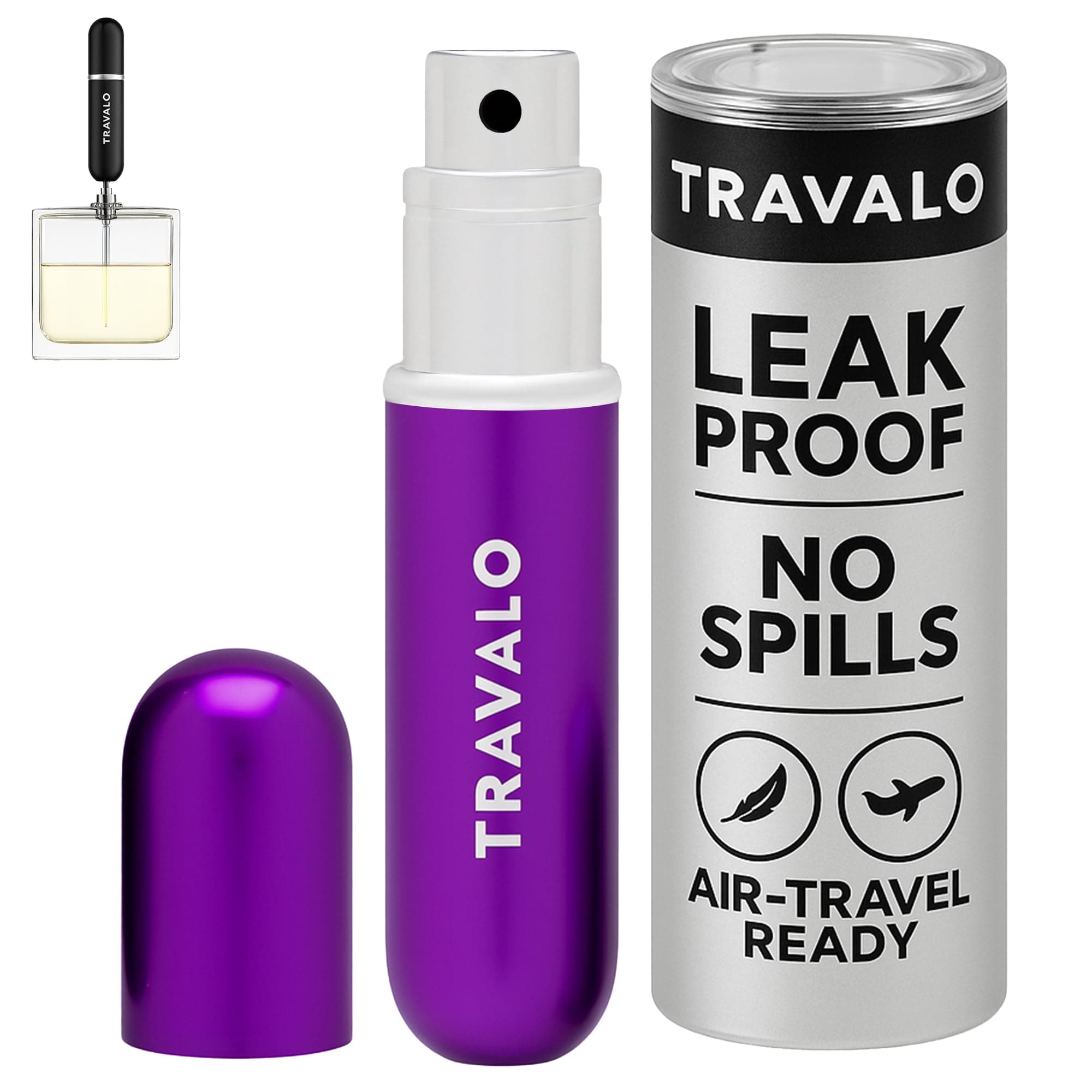 Classic HD Perfume Atomizer - Leak-Proof and TSA Approved for Air Travel - Reusable, Airtight, Easy-Fill Mini Pump Sprayer - Lightweight, Elegant Design w/Volume Window - Purple 0.17oz